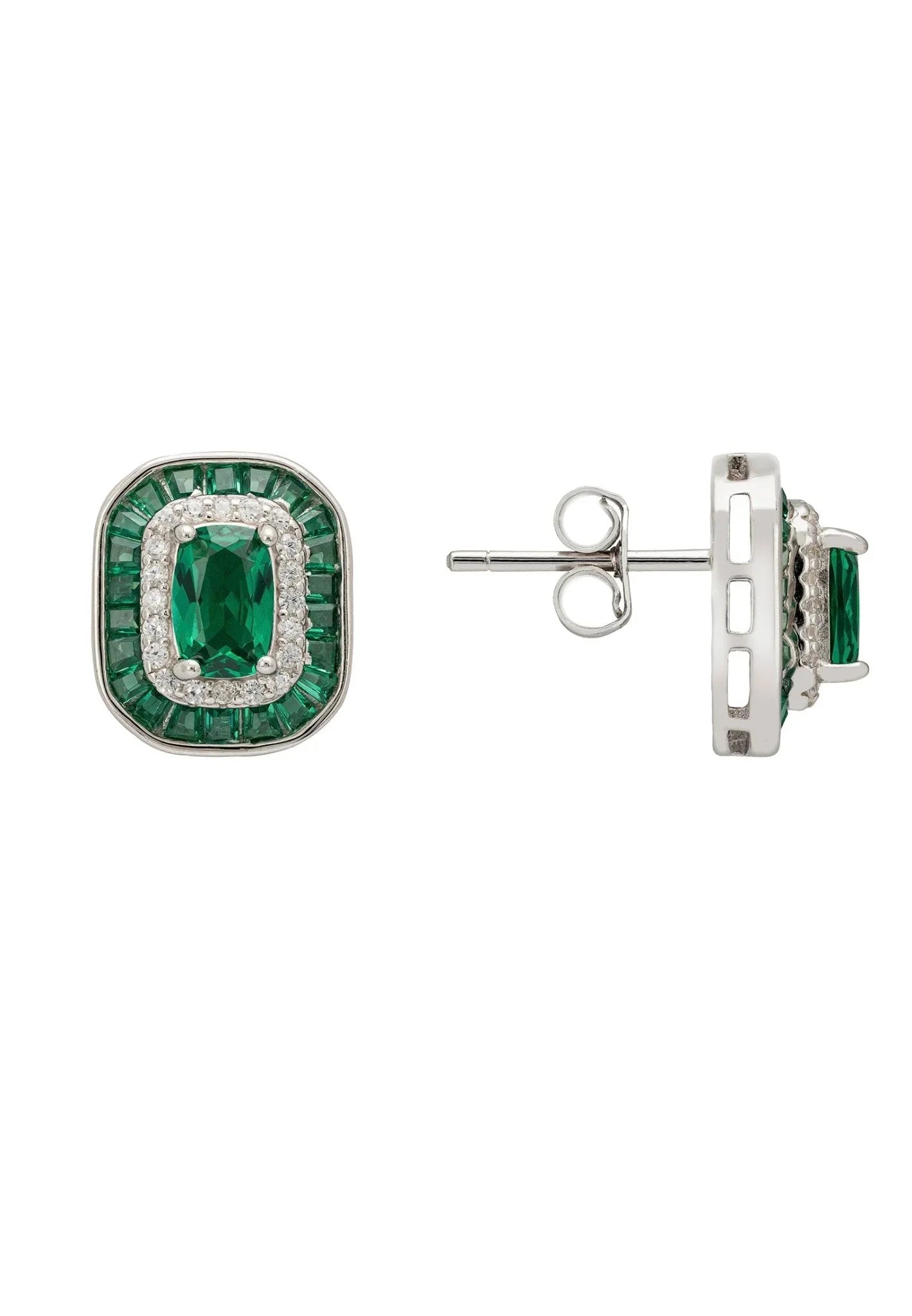 Great Gatsby Stud Earrings Emerald Silver - LATELITA Earrings