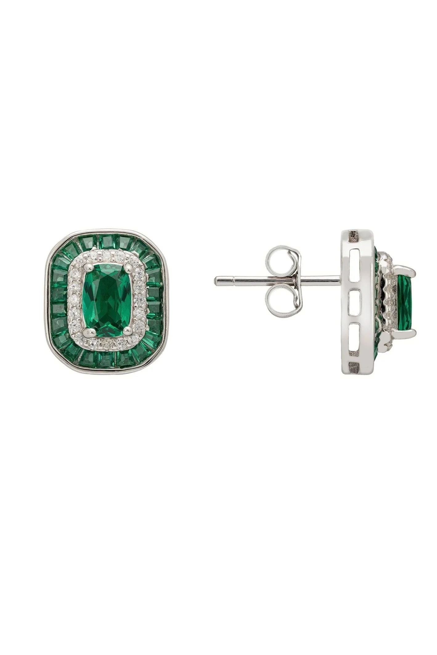Great Gatsby Stud Earrings Emerald Silver - LATELITA Earrings