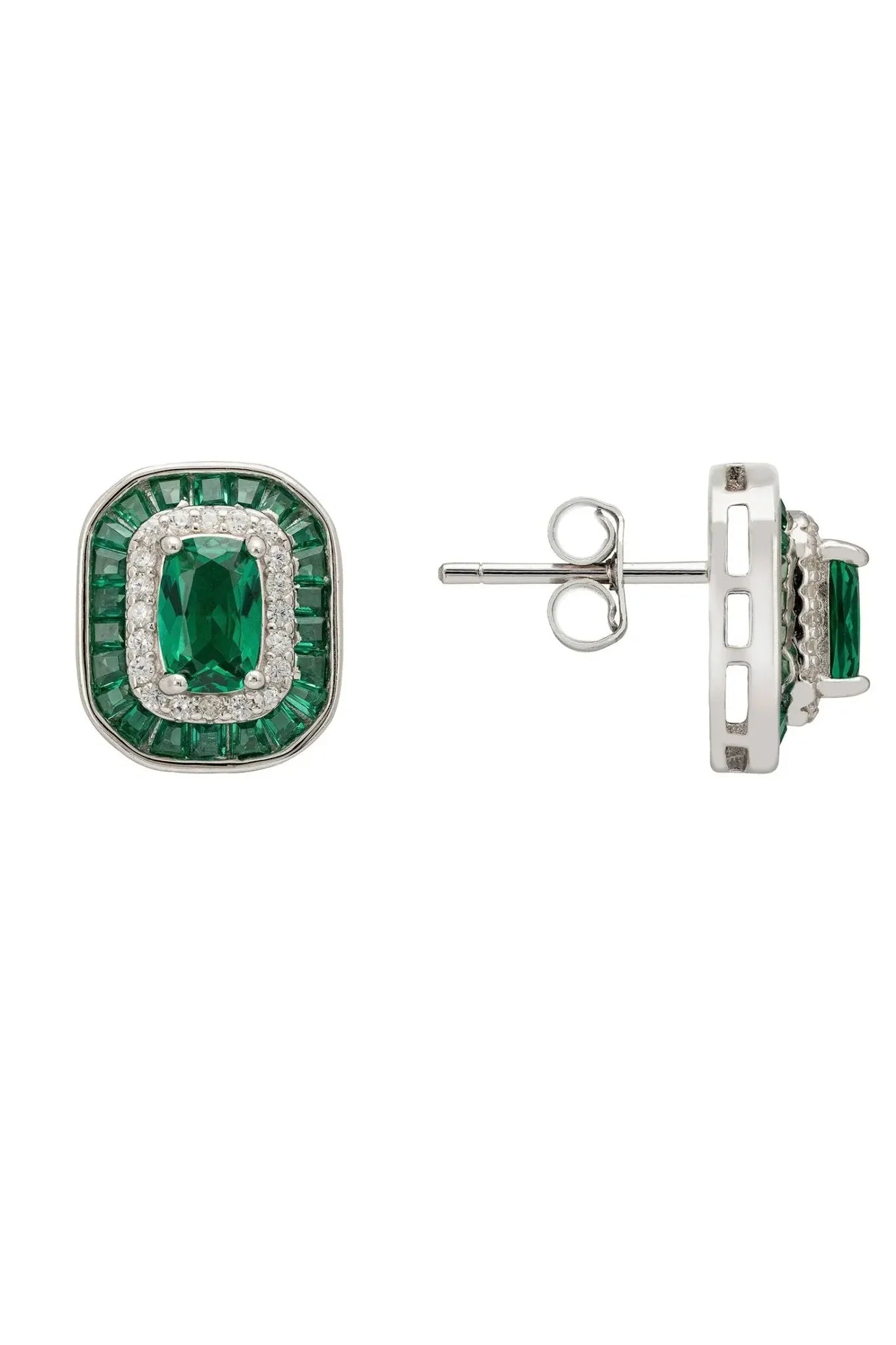 Great Gatsby Stud Earrings Emerald Silver - LATELITA Earrings