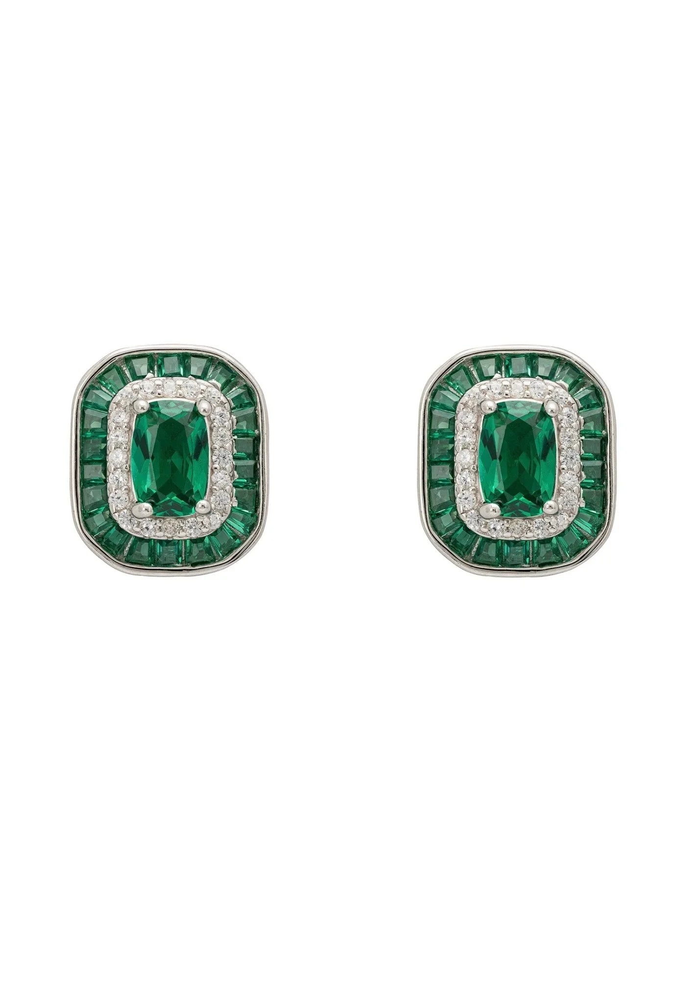Great Gatsby Stud Earrings Emerald Silver - LATELITA Earrings