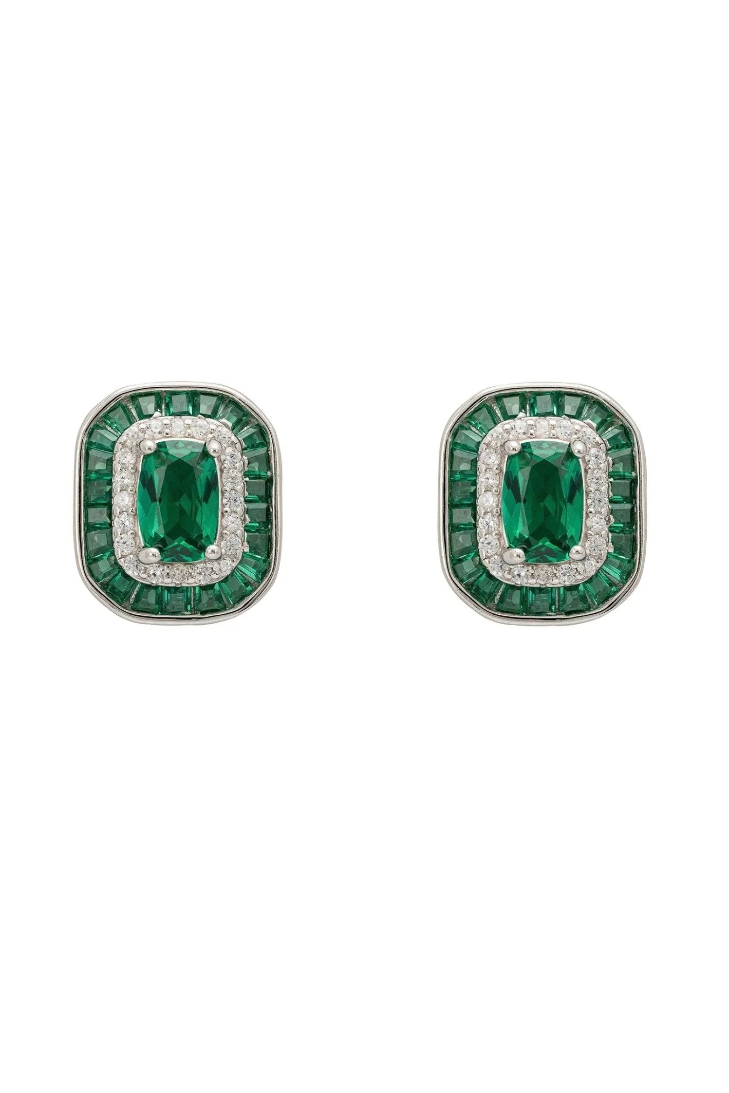 Great Gatsby Stud Earrings Emerald Silver - LATELITA Earrings