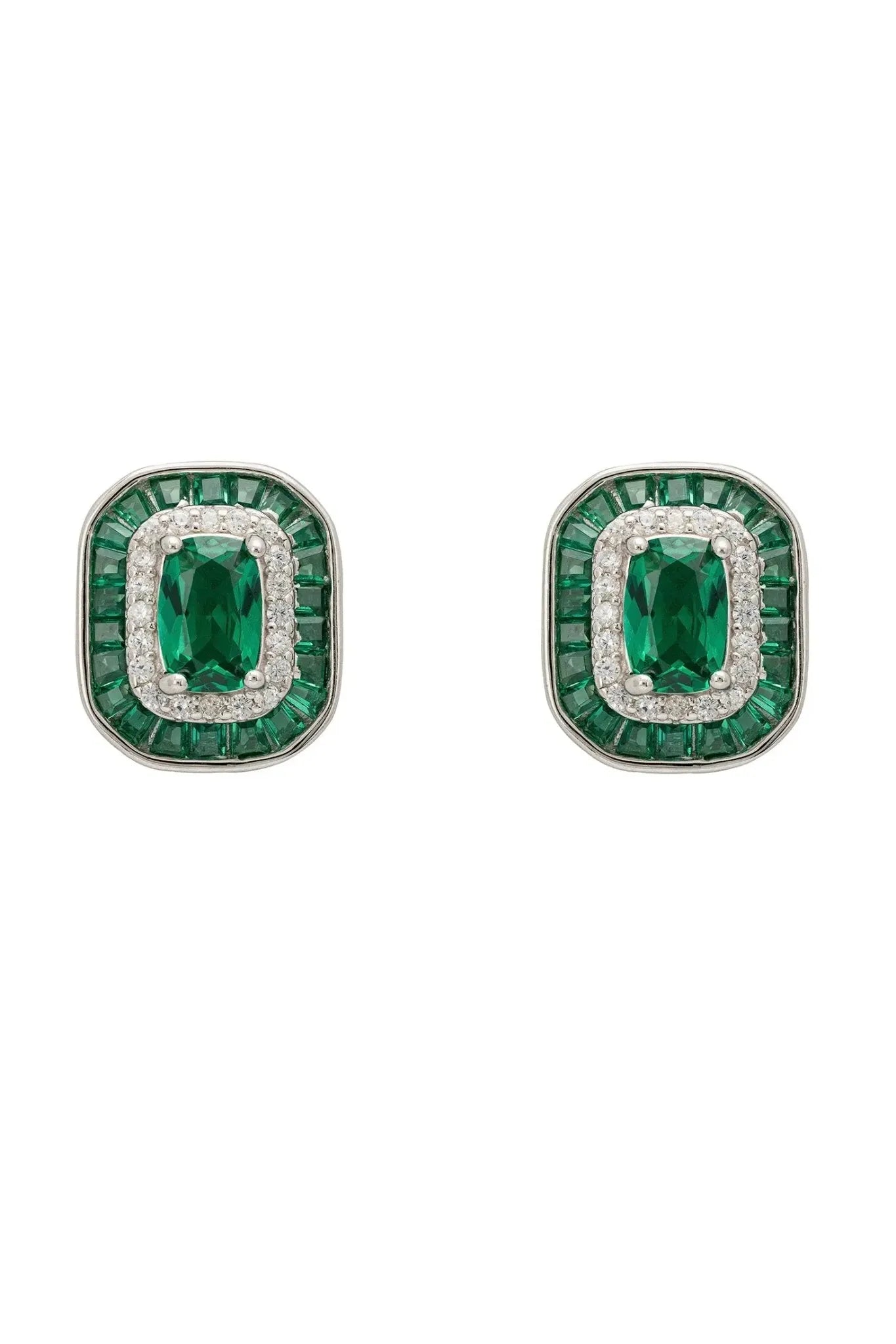 Great Gatsby Stud Earrings Emerald Silver - LATELITA Earrings