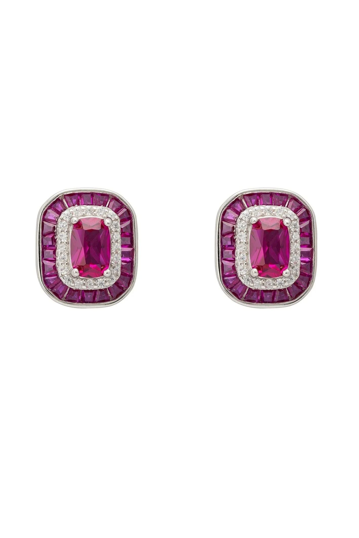 Great Gatsby Stud Earrings Ruby Silver - LATELITA Earrings