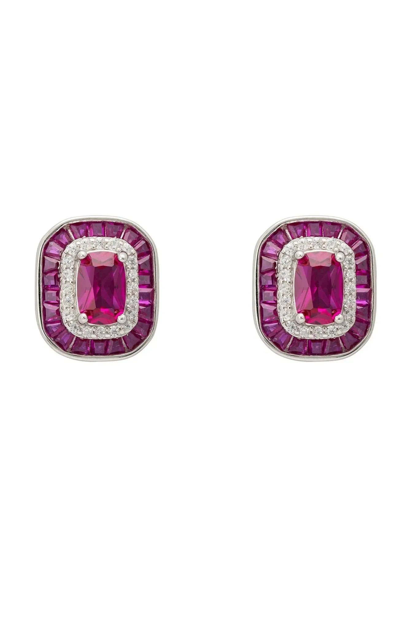 Great Gatsby Stud Earrings Ruby Silver - LATELITA Earrings