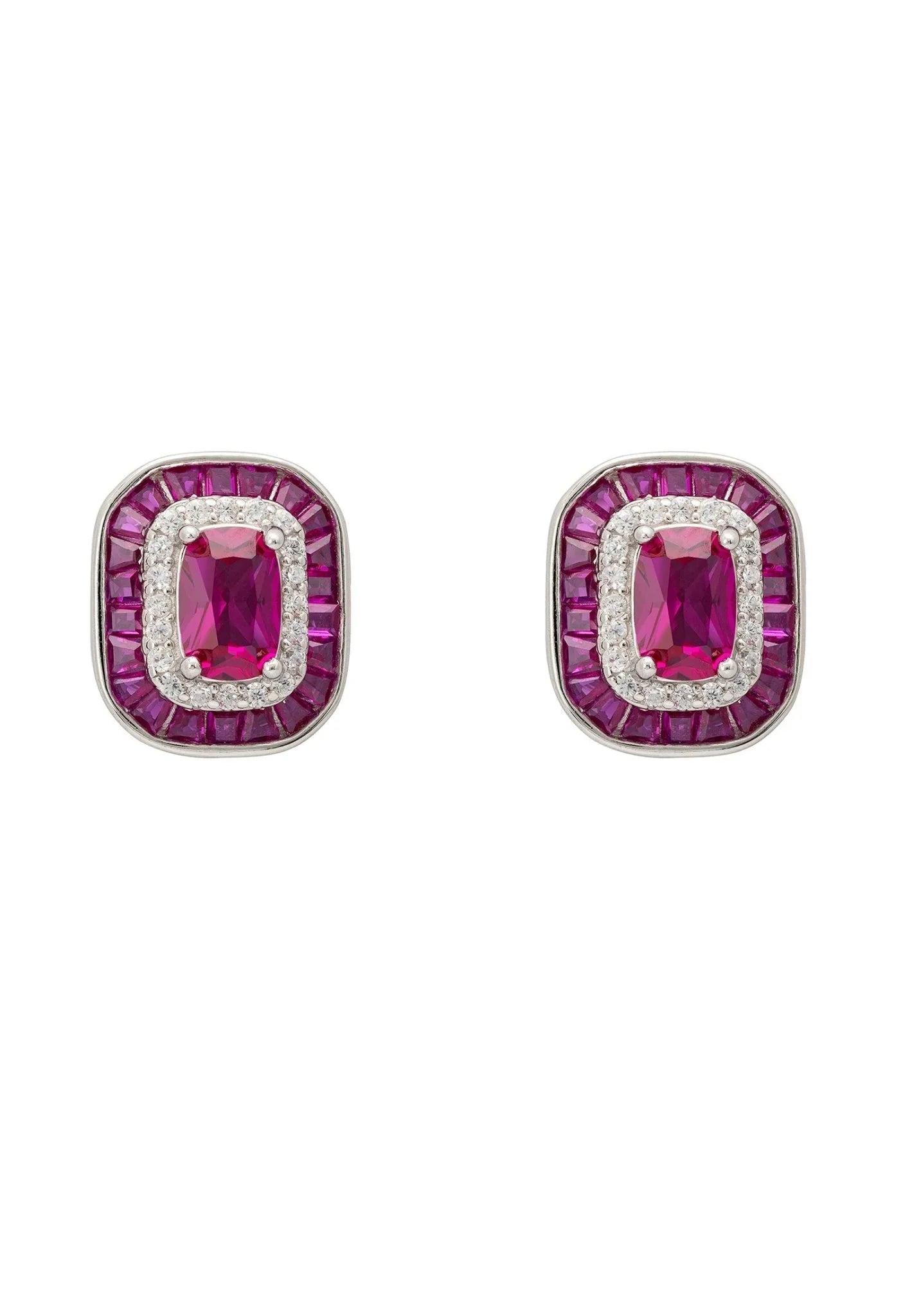 Great Gatsby Stud Earrings Ruby Silver - LATELITA Earrings