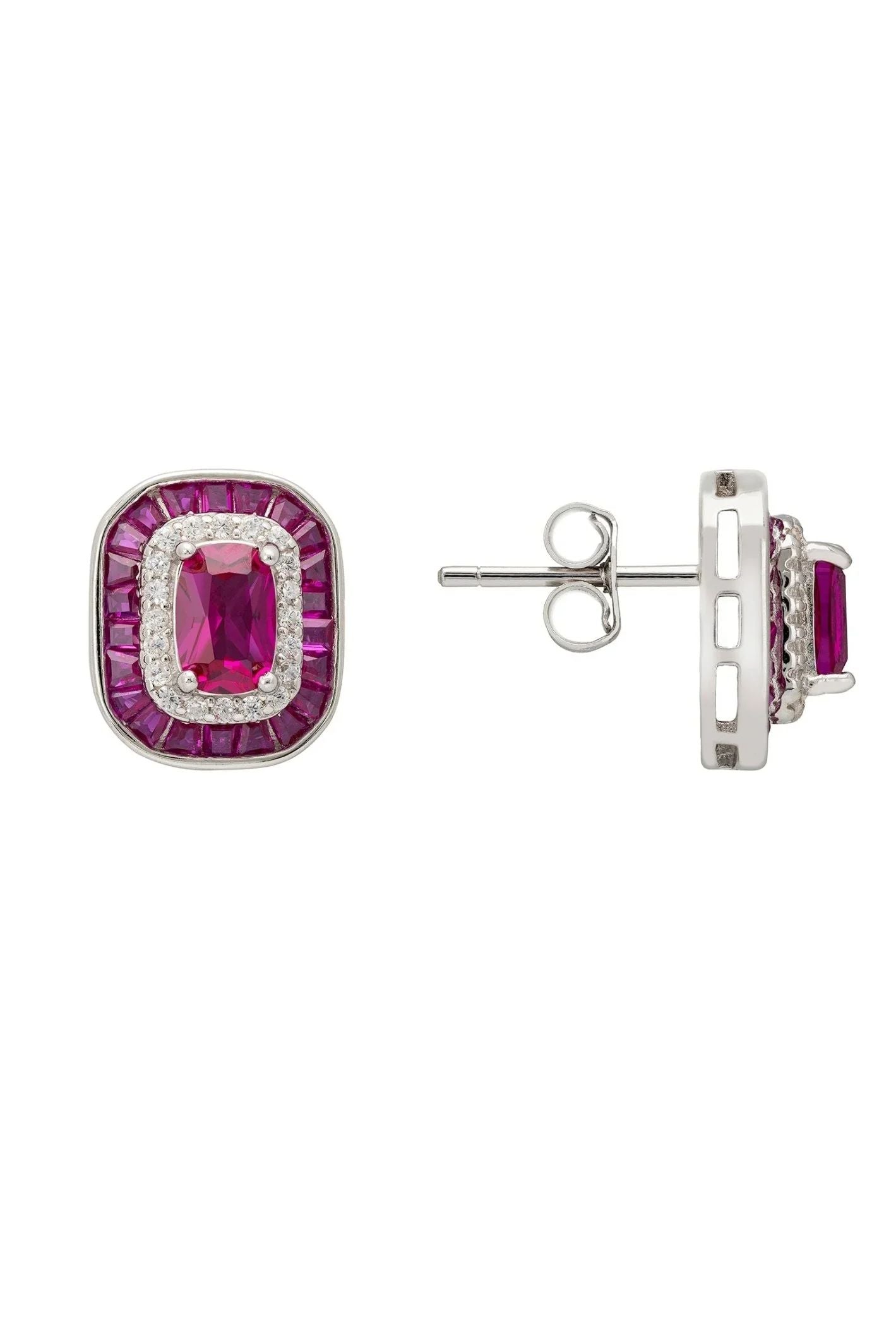 Great Gatsby Stud Earrings Ruby Silver - LATELITA Earrings