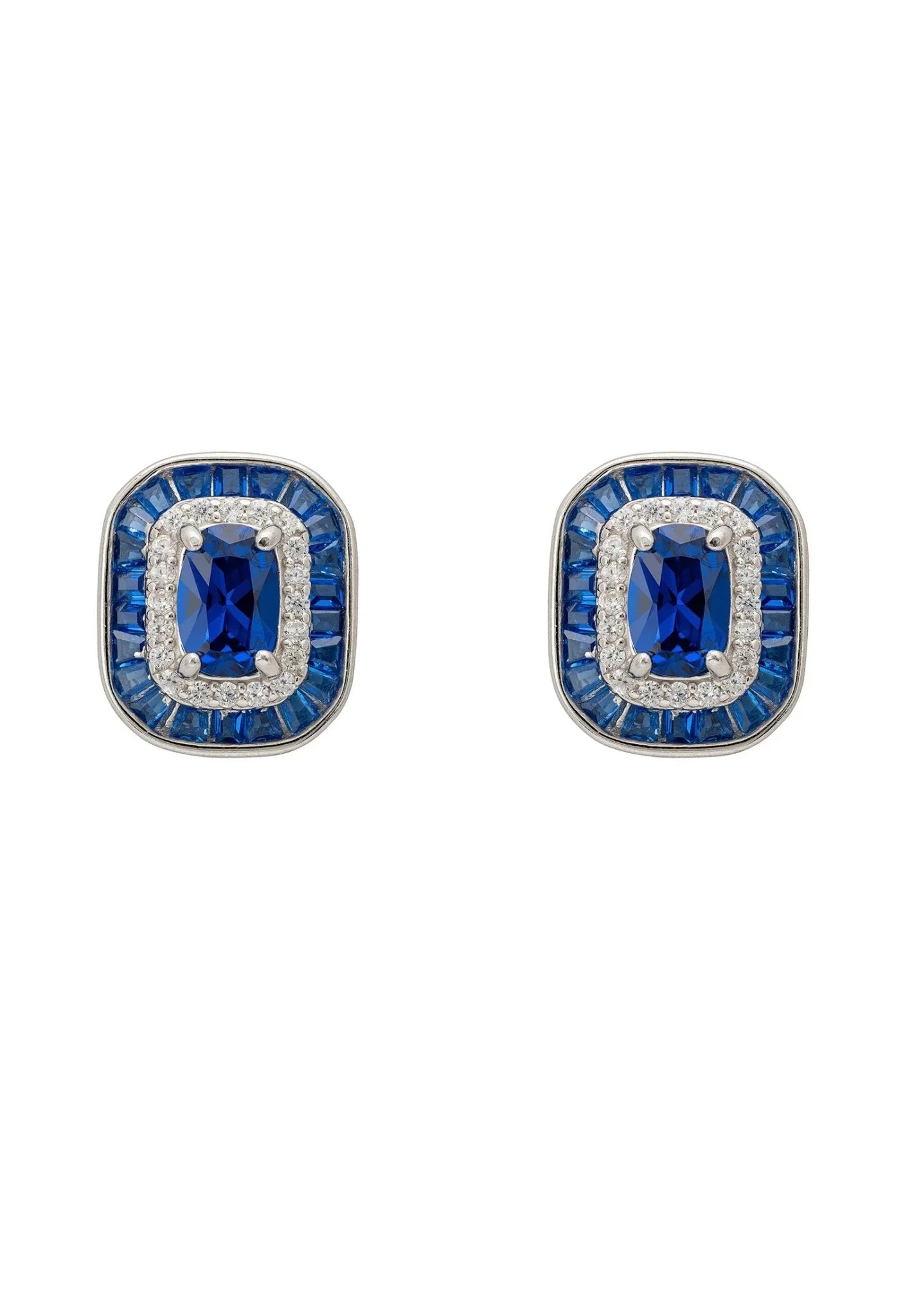 Great Gatsby Stud Earrings Sapphire Silver - LATELITA Earrings