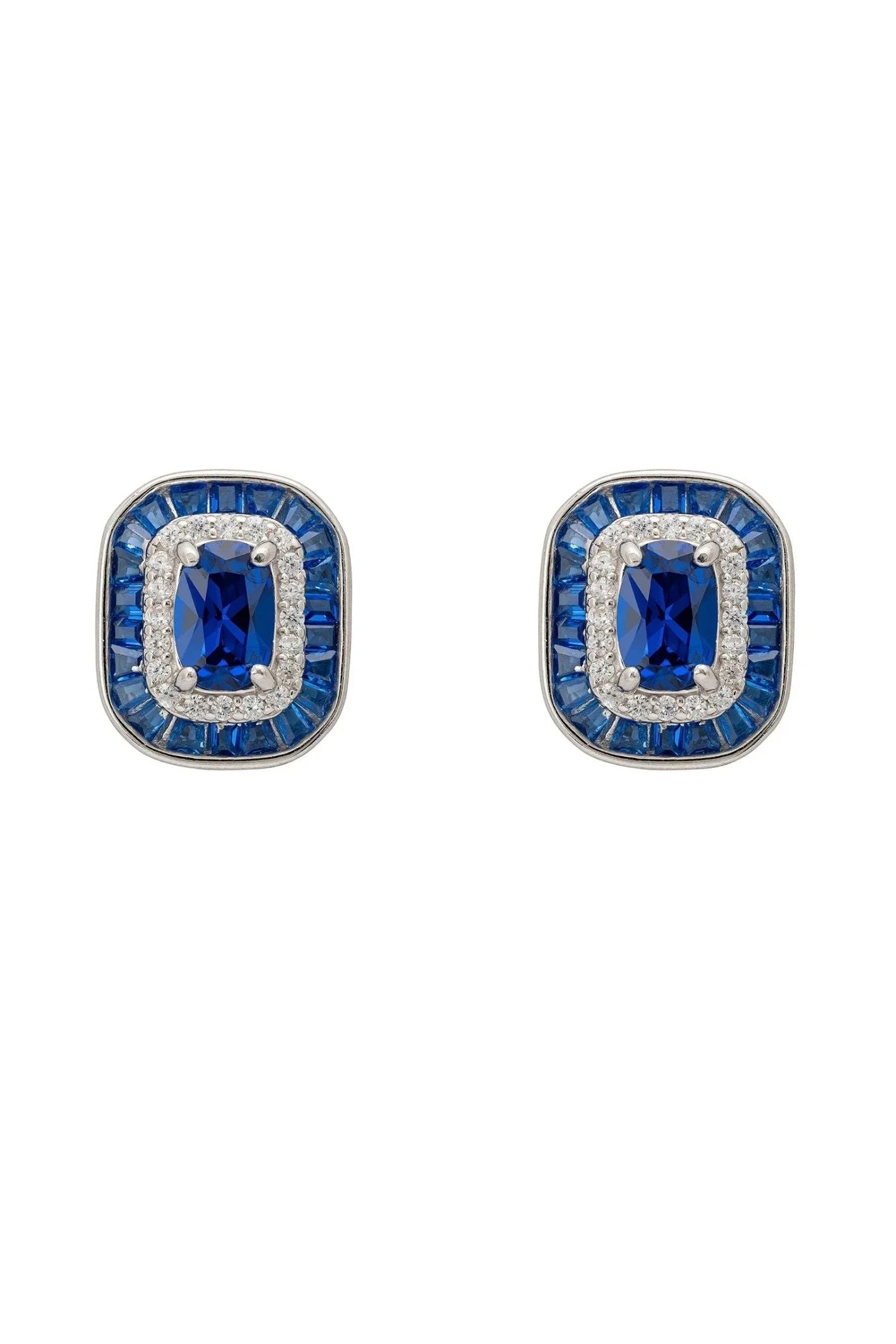 Great Gatsby Stud Earrings Sapphire Silver - LATELITA Earrings