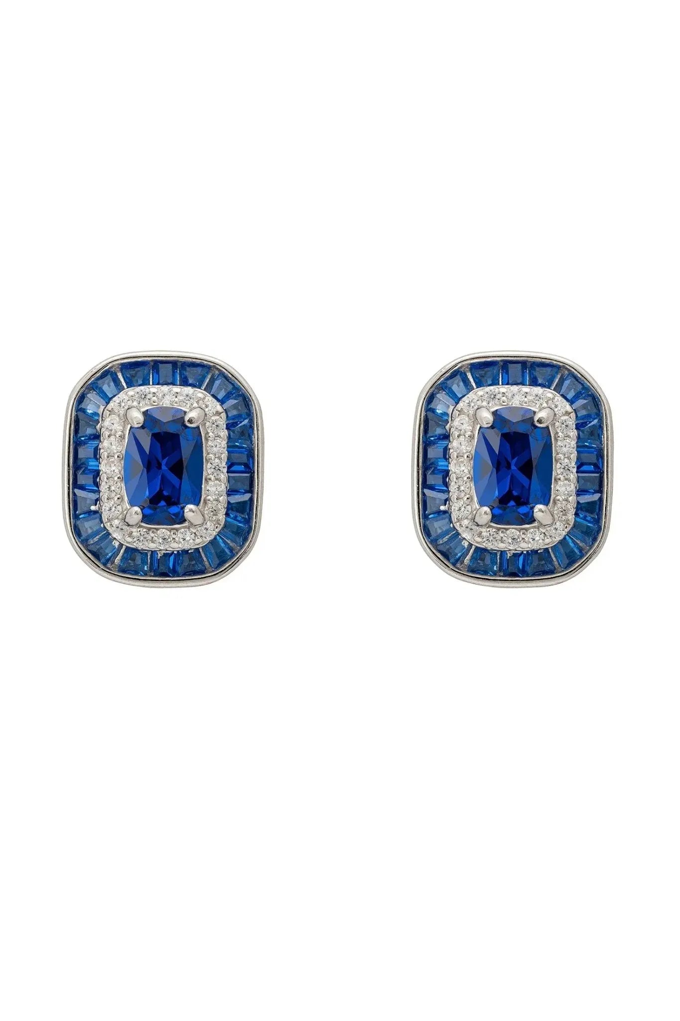 Great Gatsby Stud Earrings Sapphire Silver - LATELITA Earrings