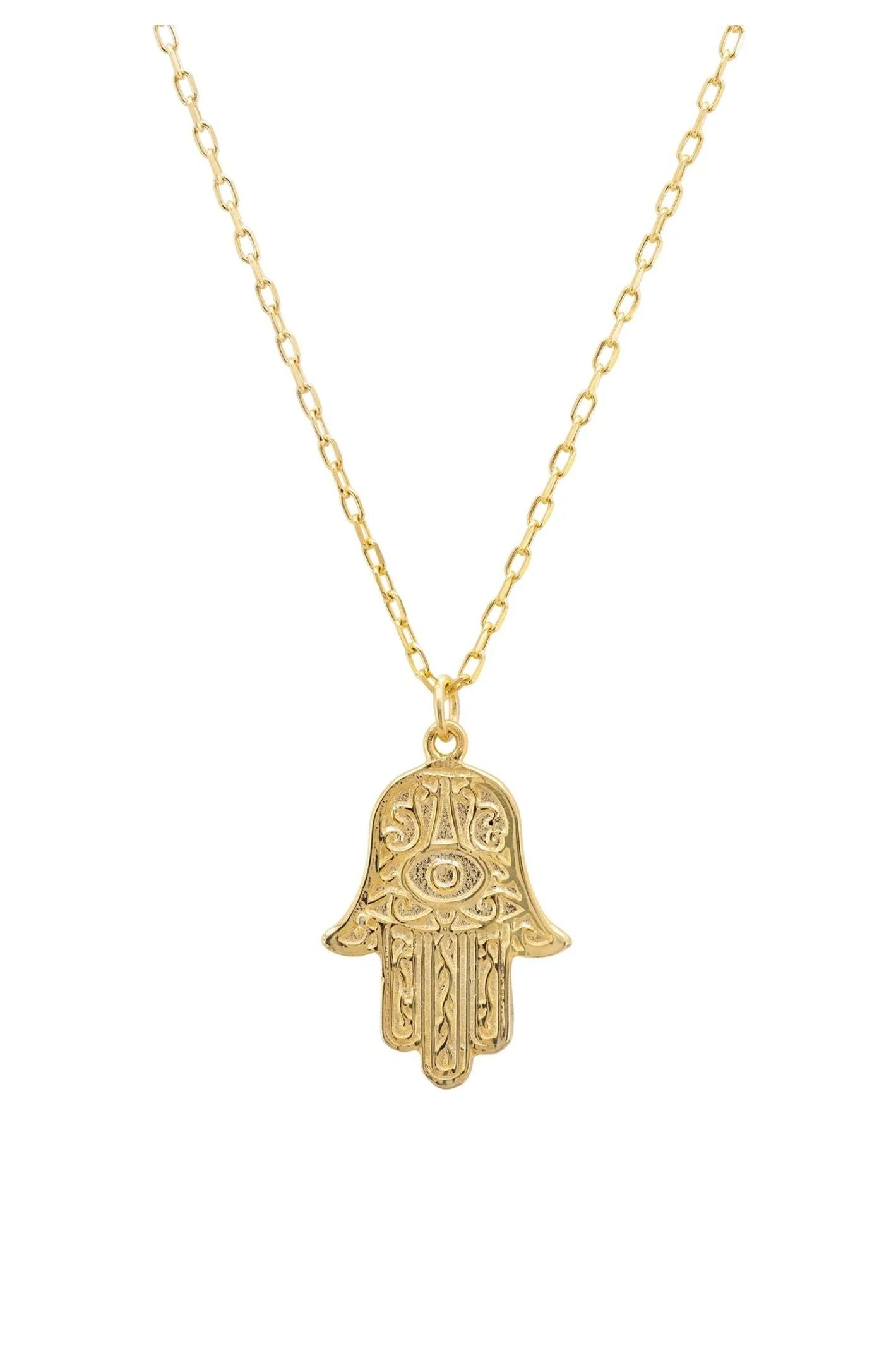 Hamsa Evil Eye Embossed Pendant Necklace Gold - LATELITA Necklaces