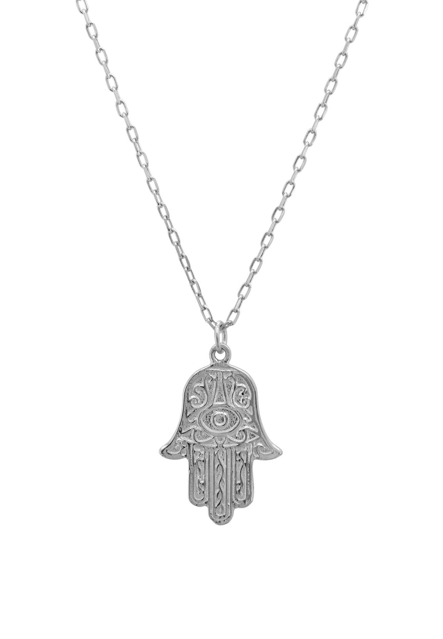 Hamsa Evil Eye Embossed Pendant Necklace Silver - LATELITA Necklaces