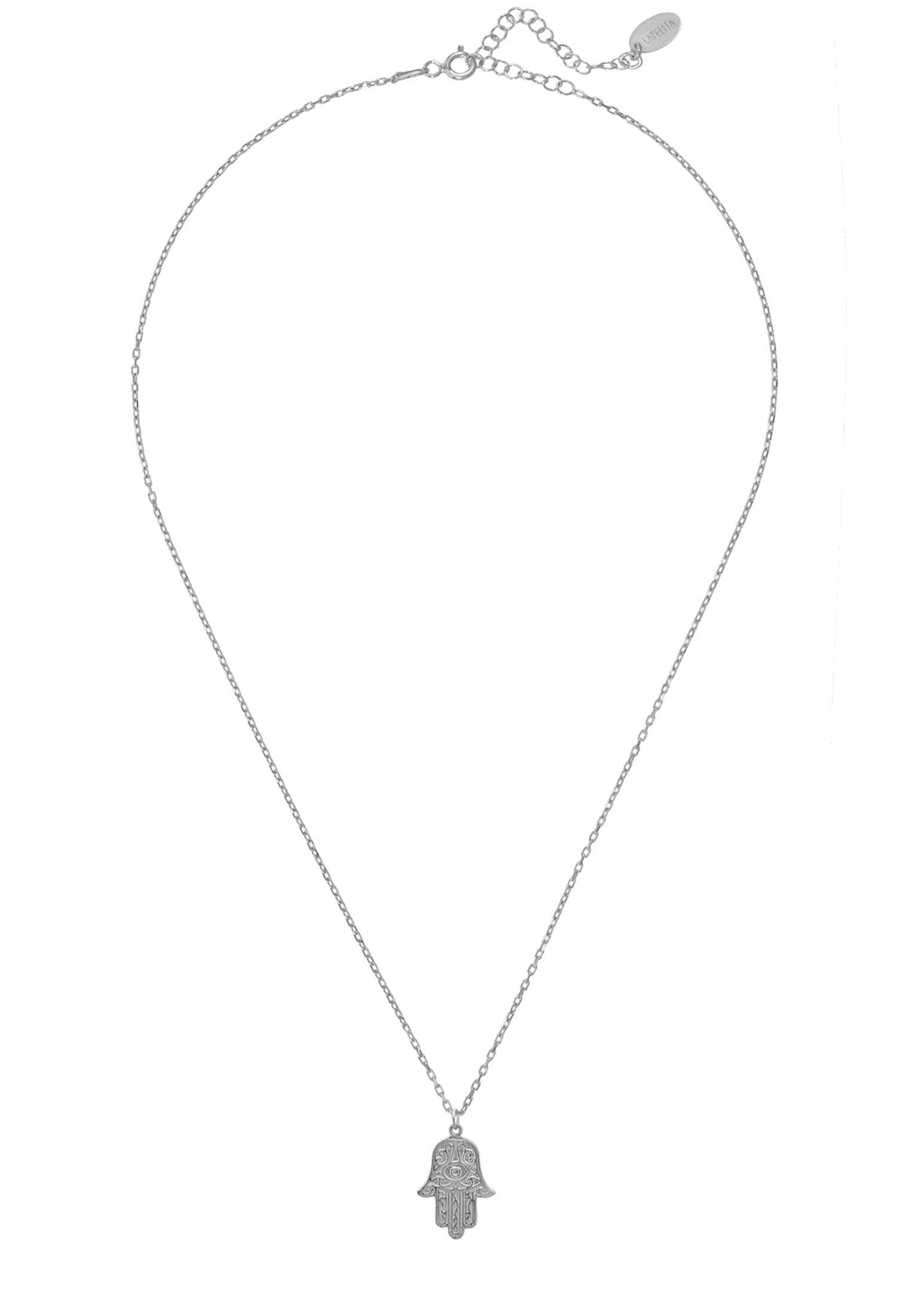 Hamsa Evil Eye Embossed Pendant Necklace Silver - LATELITA Necklaces