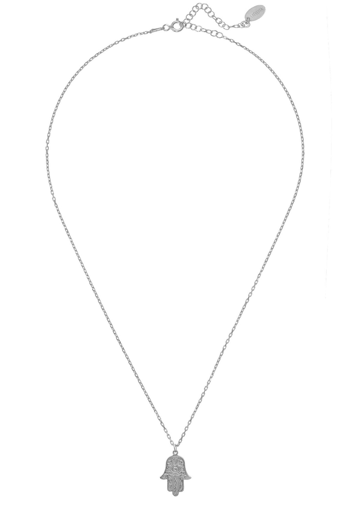 Hamsa Evil Eye Embossed Pendant Necklace Silver - LATELITA Necklaces