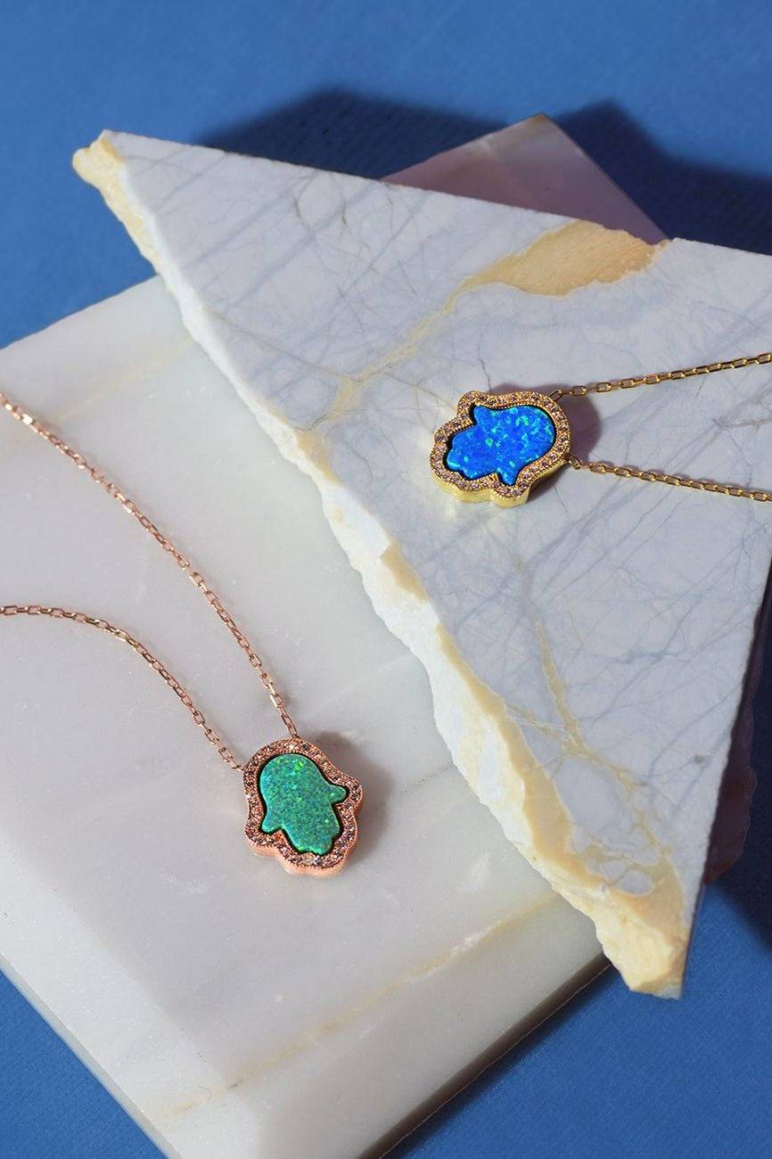 Hamsa Green Opalite Necklace Rosegold - LATELITA Necklaces