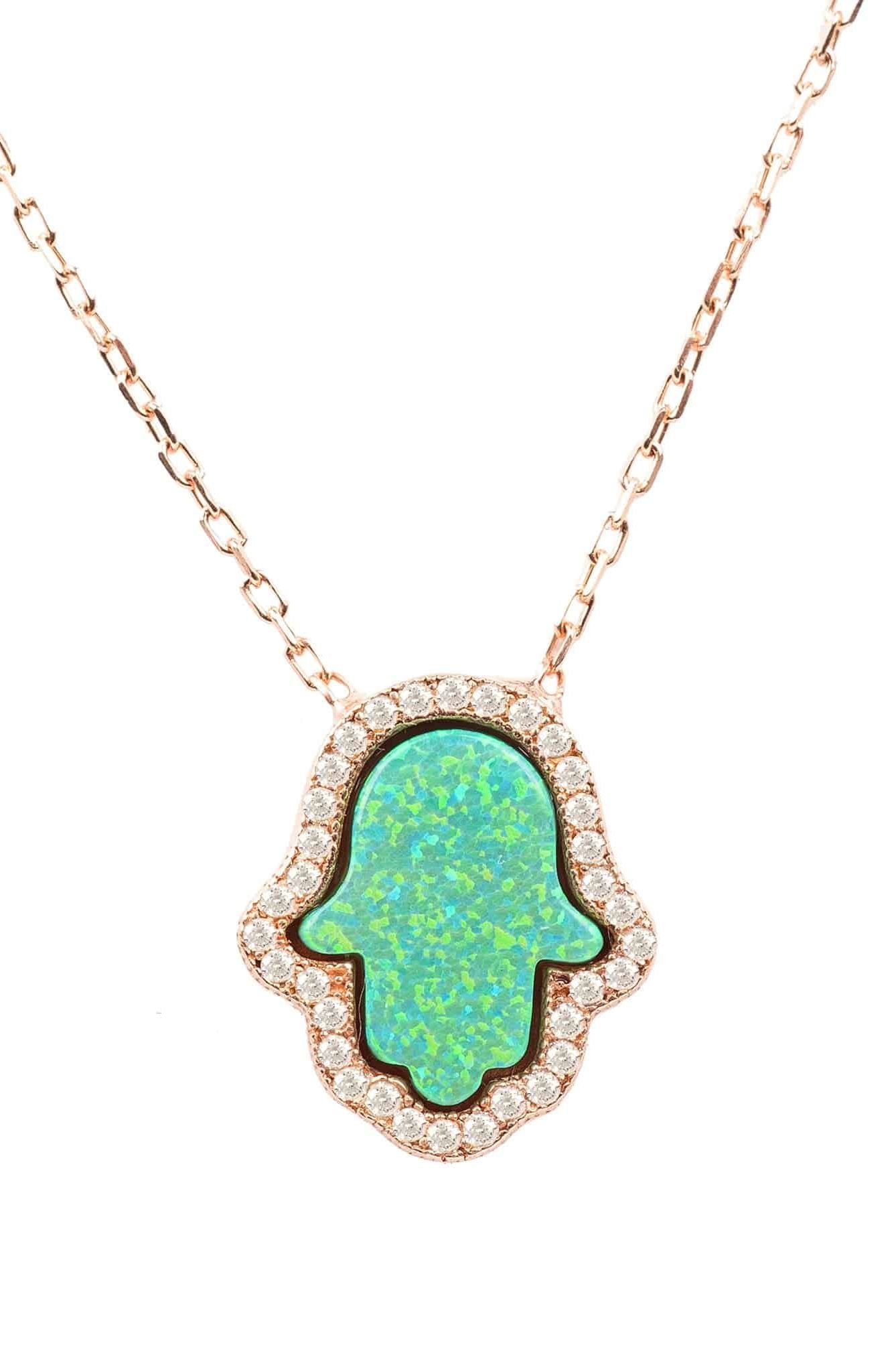 Hamsa Green Opalite Necklace Rosegold - LATELITA Necklaces