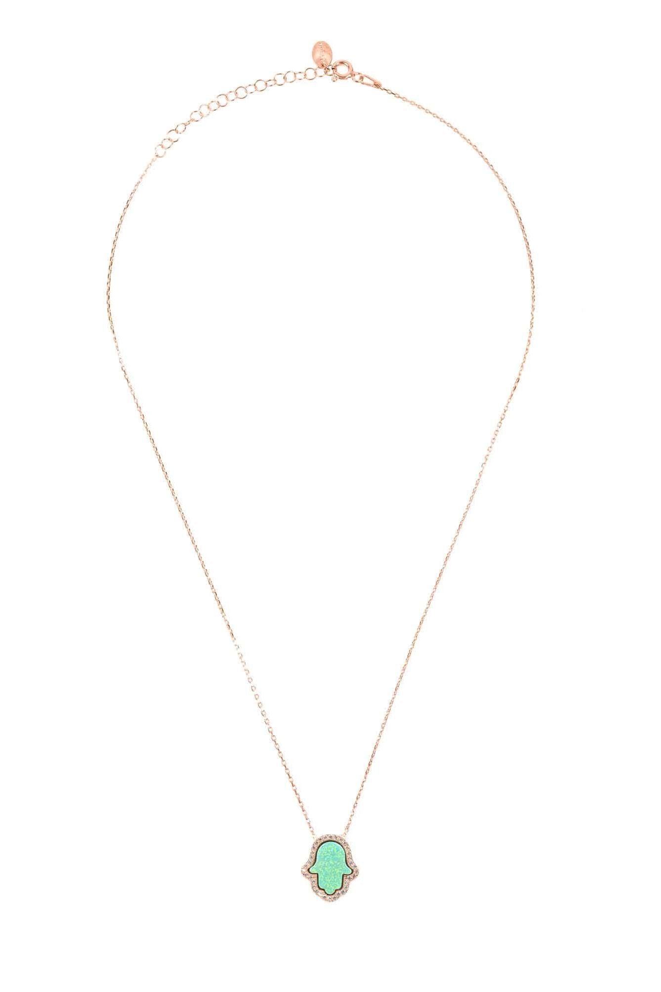 Hamsa Green Opalite Necklace Rosegold - LATELITA Necklaces