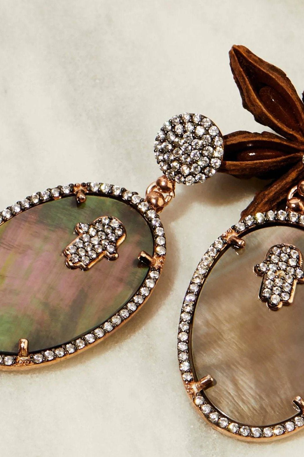 Hamsa Grey Mother Of Pearl Oval Earrings - LATELITA Earrings