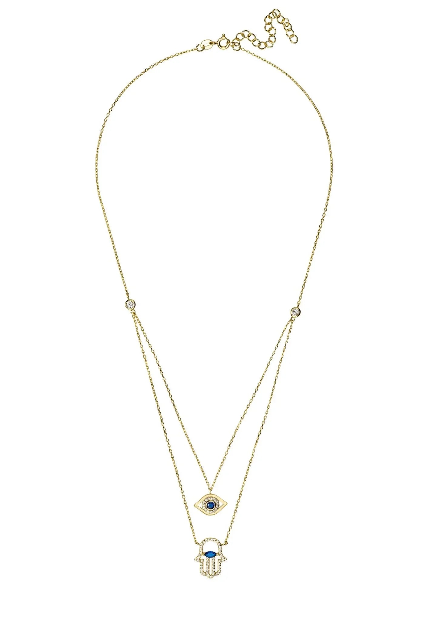 Hamsa Hand And Evil Eye Layered Necklace Gold - LATELITA Necklaces