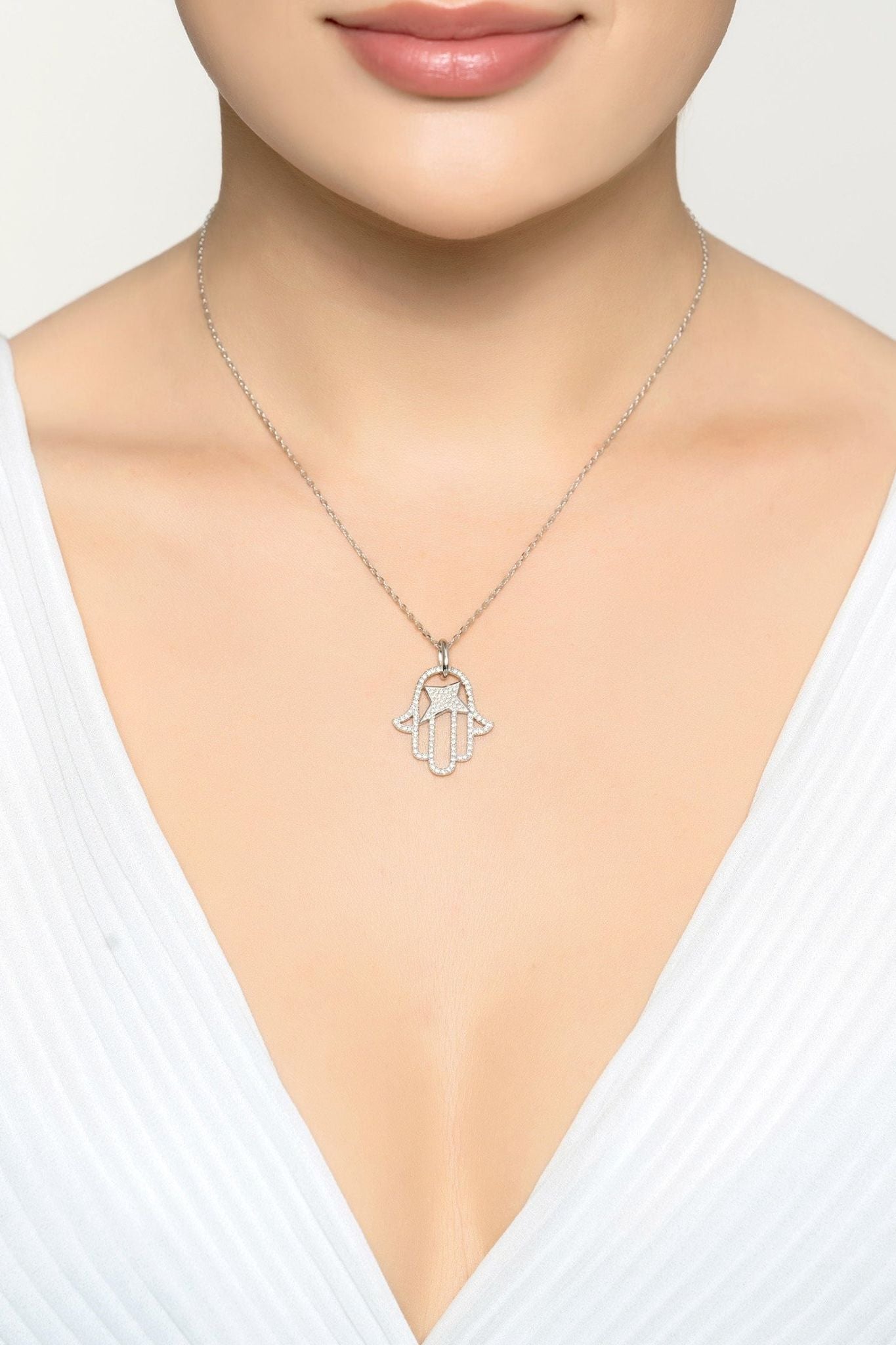 Hamsa Hand Of Fatima Necklace Silver - LATELITA Necklaces