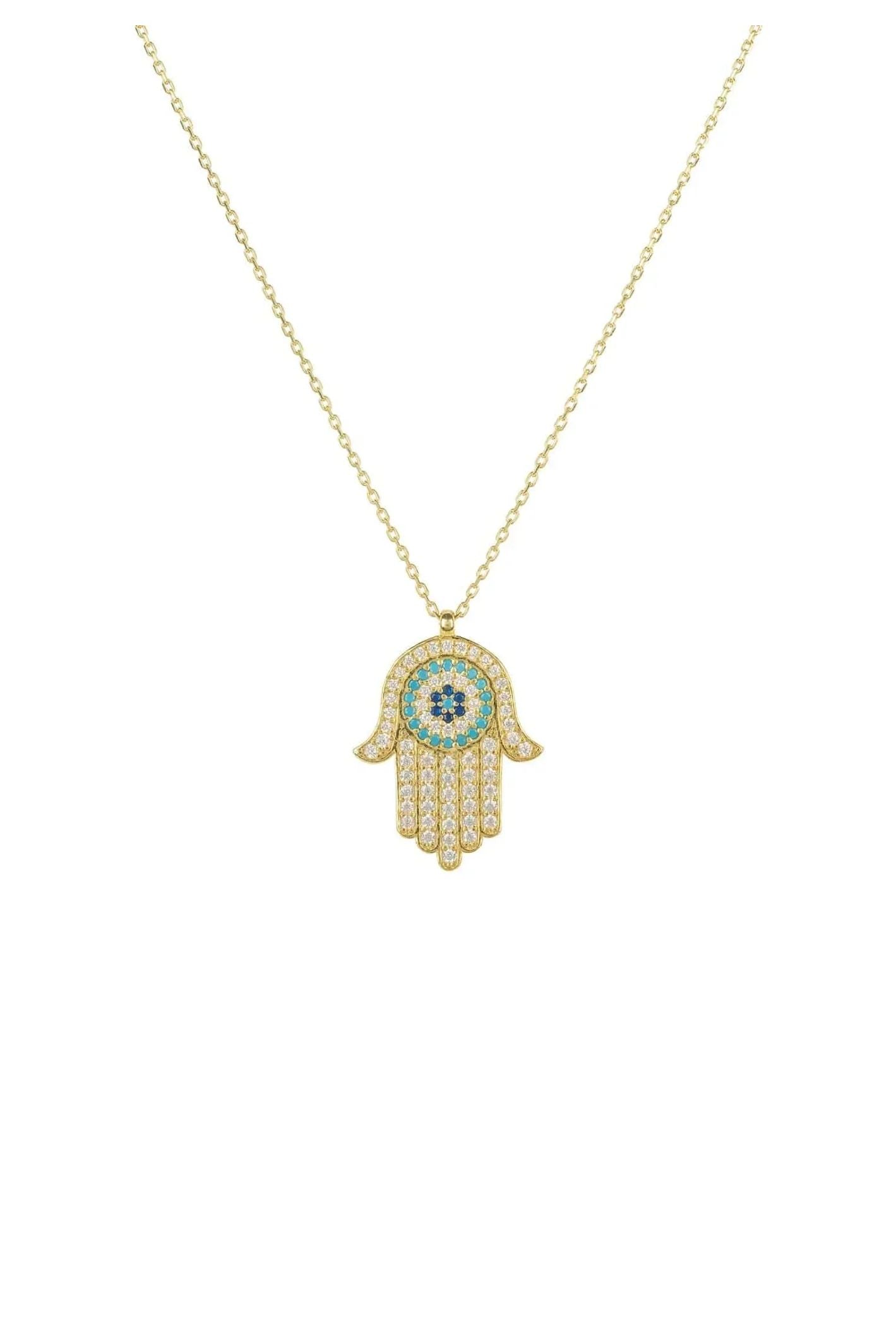 Hamsa Hand With Evil Eye Pendant Necklace Gold - LATELITA Necklaces