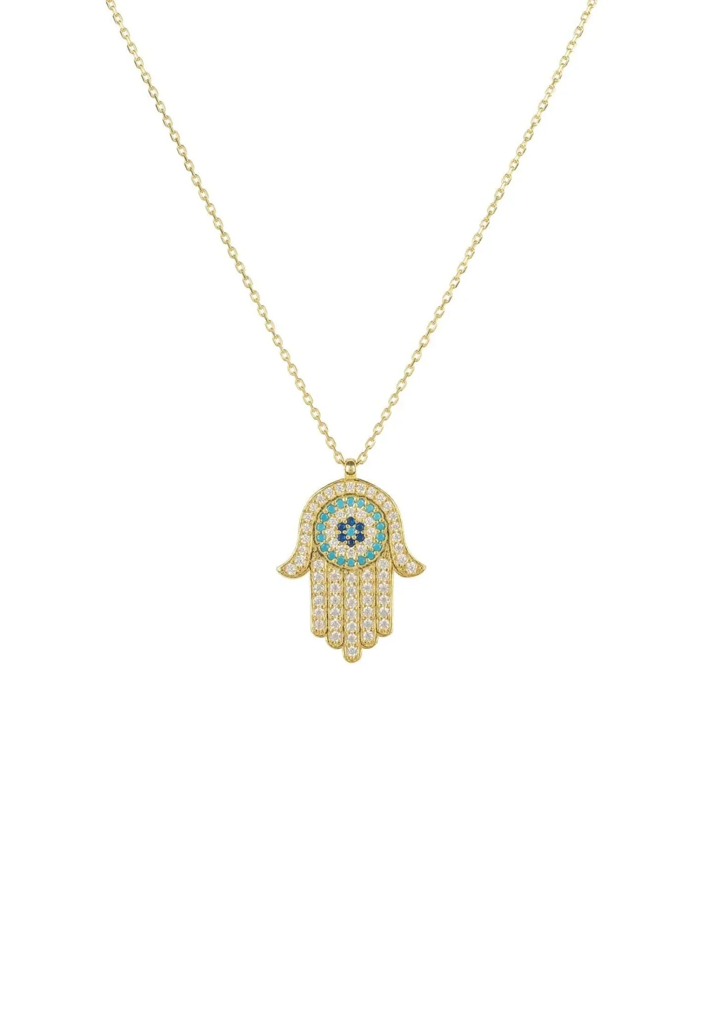 Hamsa Hand With Evil Eye Pendant Necklace Gold - LATELITA Necklaces