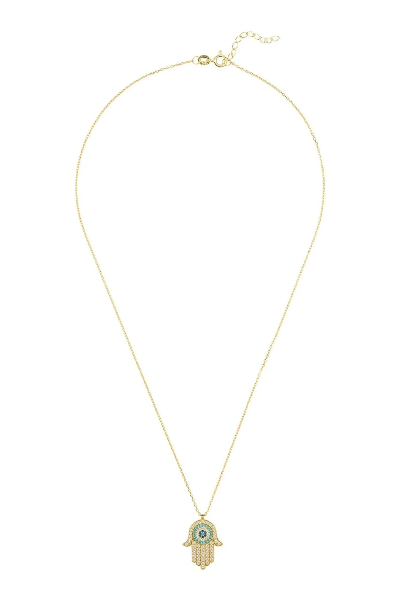 Hamsa Hand With Evil Eye Pendant Necklace Gold - LATELITA Necklaces