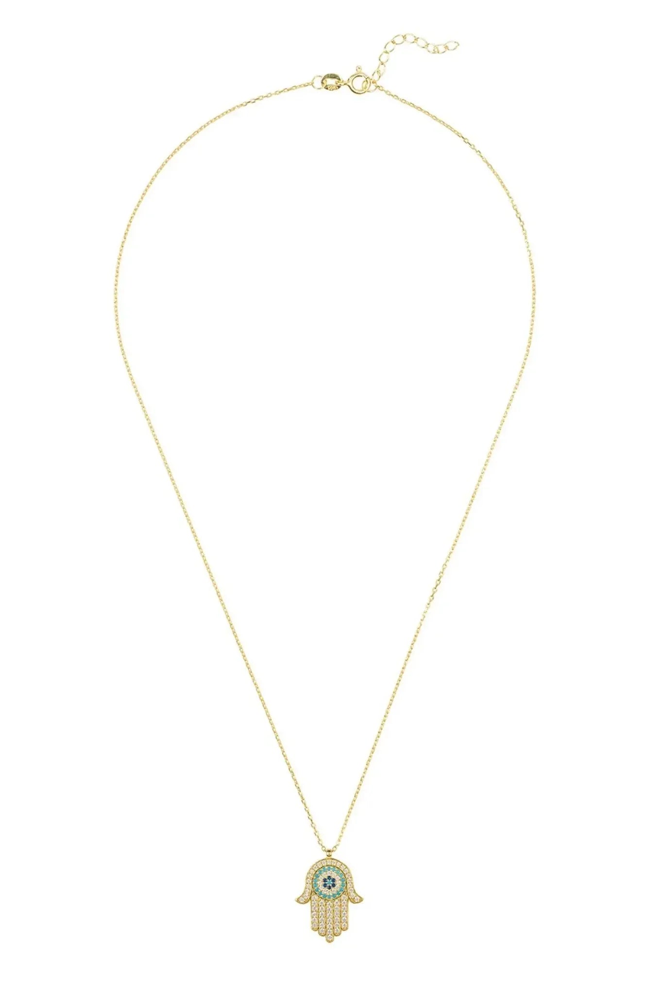 Hamsa Hand With Evil Eye Pendant Necklace Gold - LATELITA Necklaces