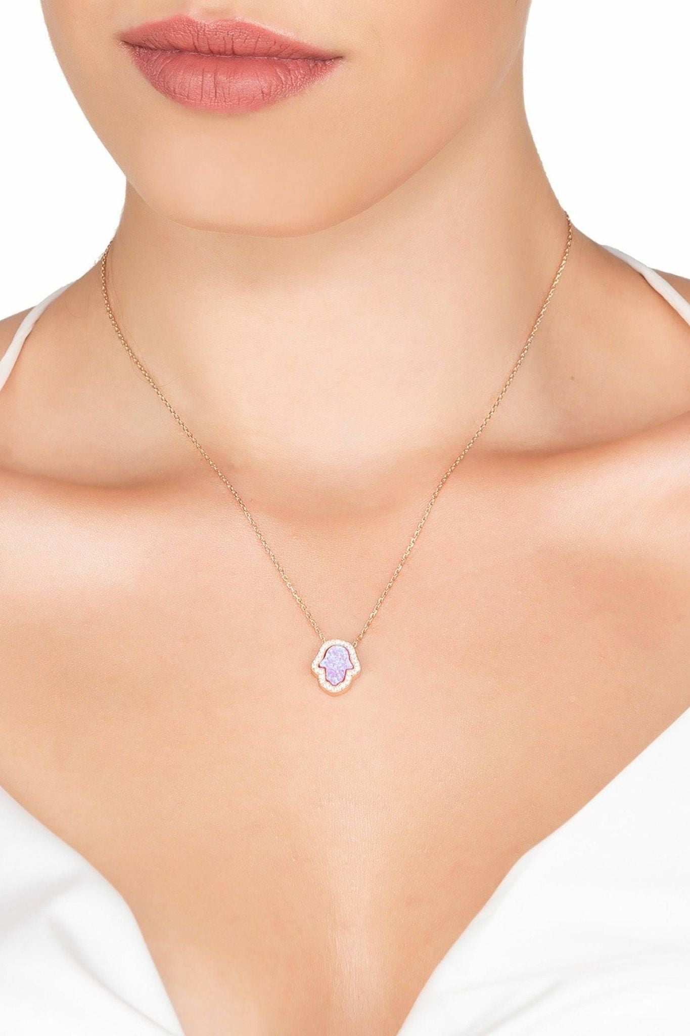 Hamsa Opalite Necklace Pink Rosegold - LATELITA Necklaces