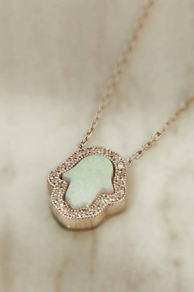 Hamsa Opalite Necklace White Silver - LATELITA Necklaces