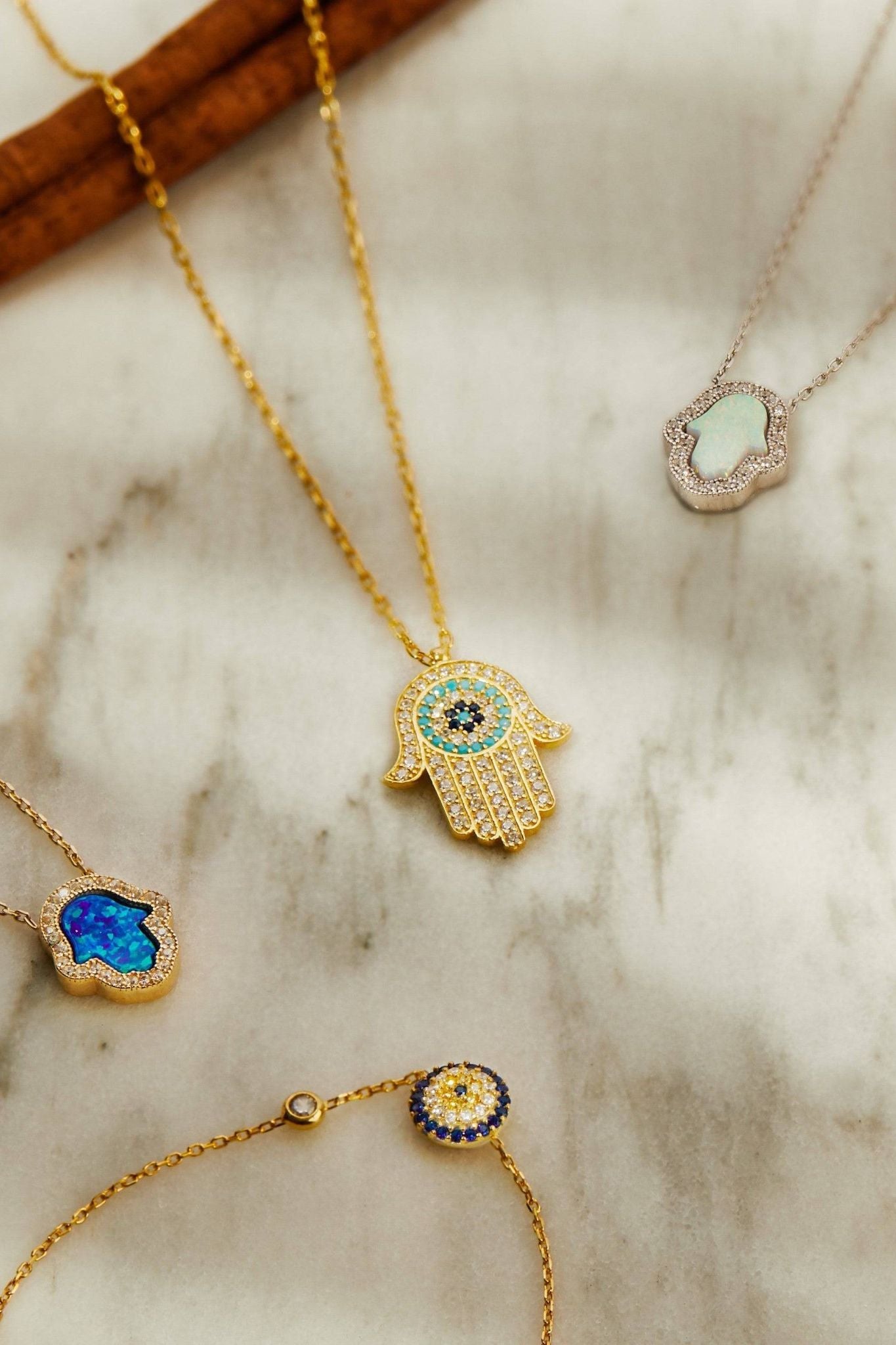 Hamsa Opalite Necklace White Silver - LATELITA Necklaces