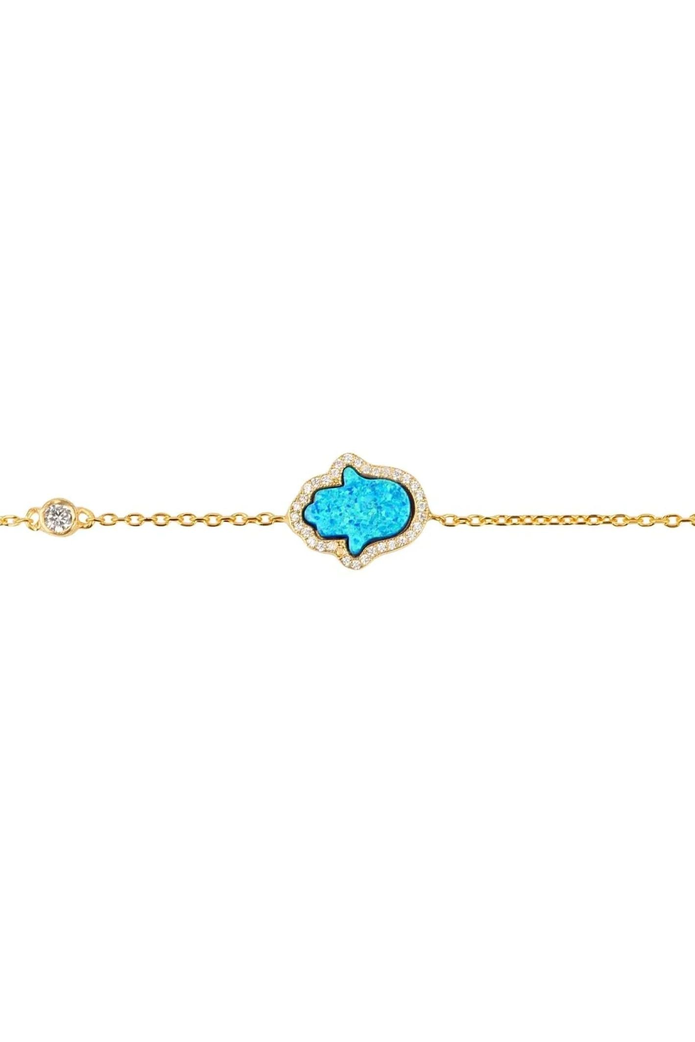 Hamsa Opalite Turquoise Blue Bracelet Gold - LATELITA Bracelets