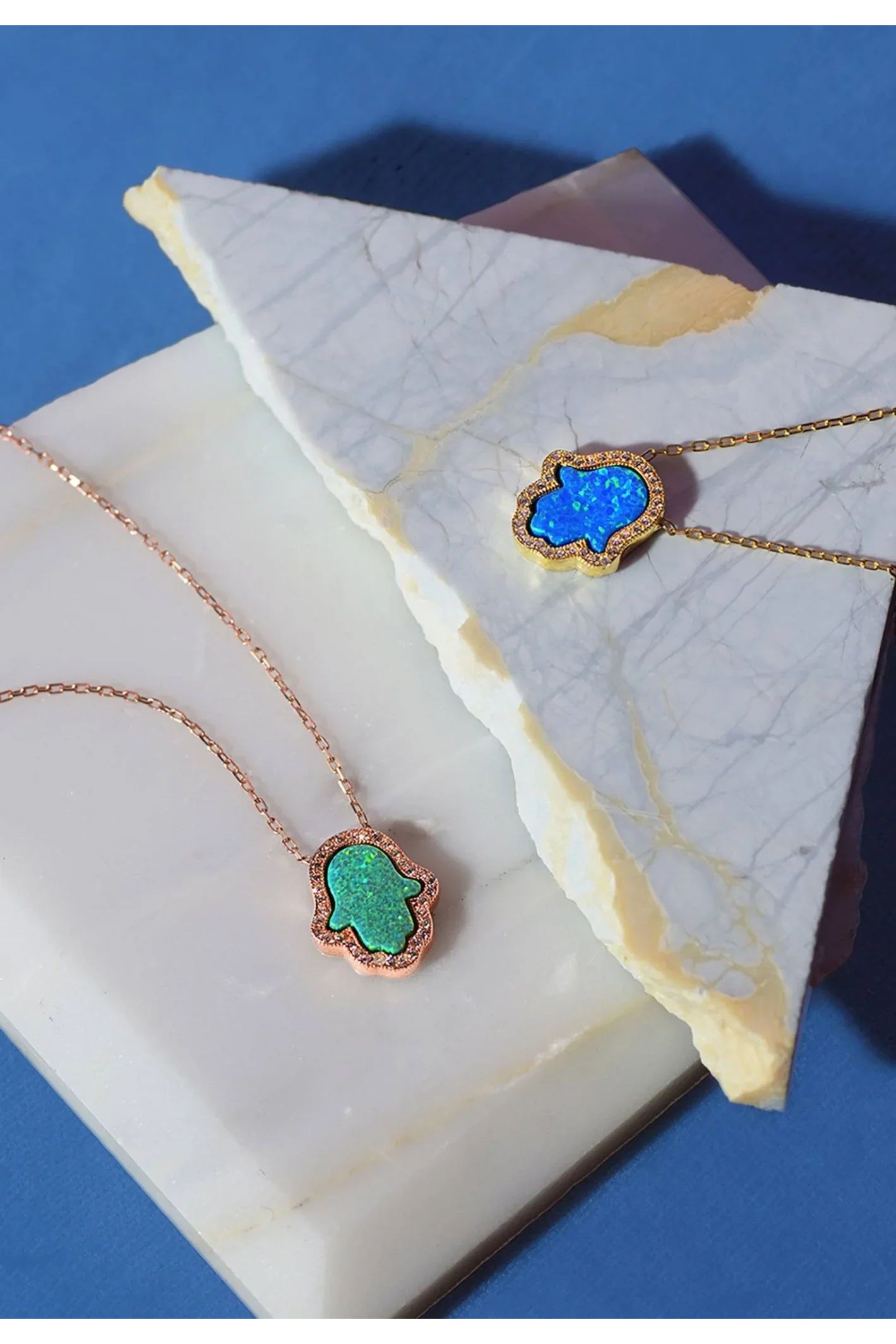 Hamsa Opalite Turquoise Blue Necklace Gold - LATELITA Necklaces