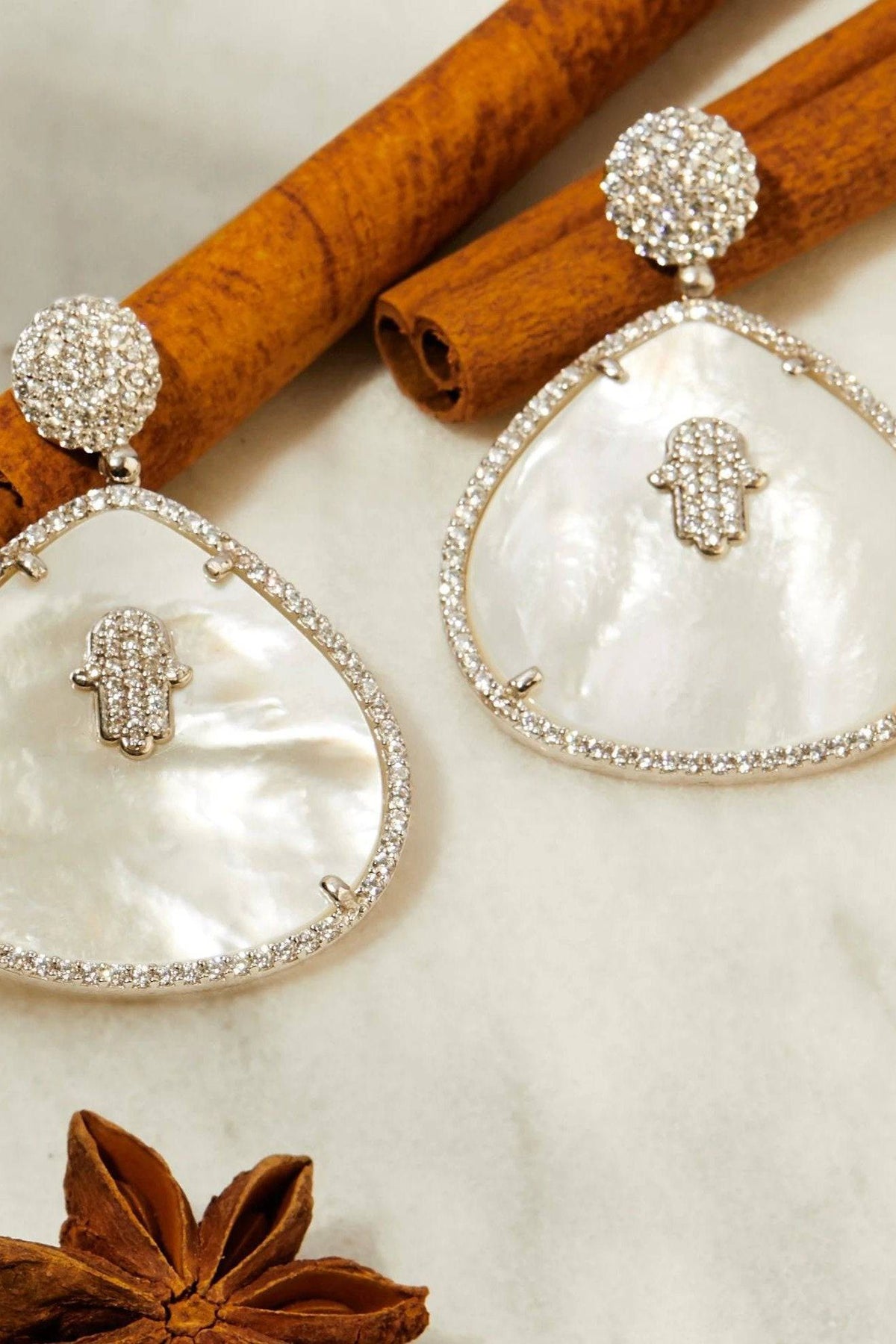 Hamsa White Mother Of Pearl Teardrop Earrings - LATELITA Earrings