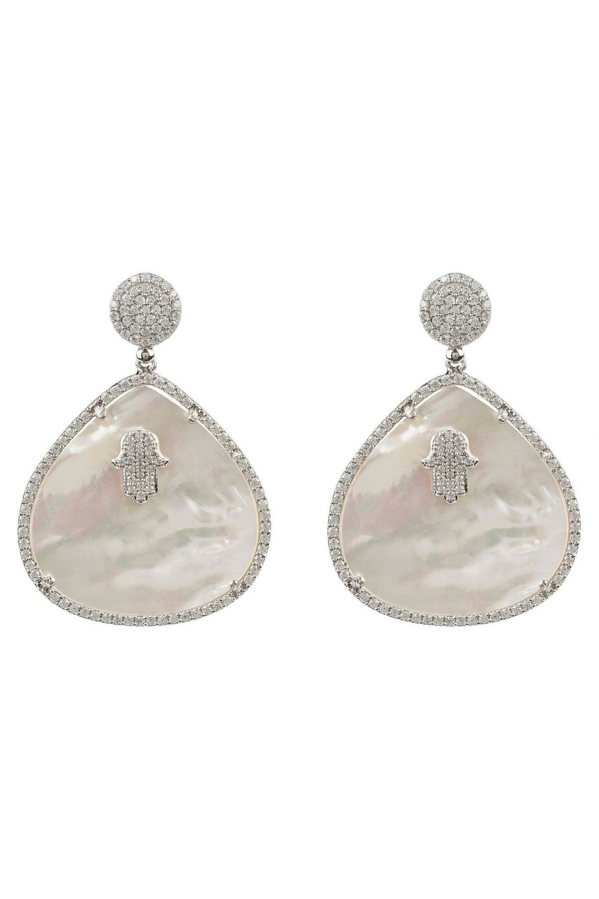 Hamsa White Mother Of Pearl Teardrop Earrings - LATELITA Earrings