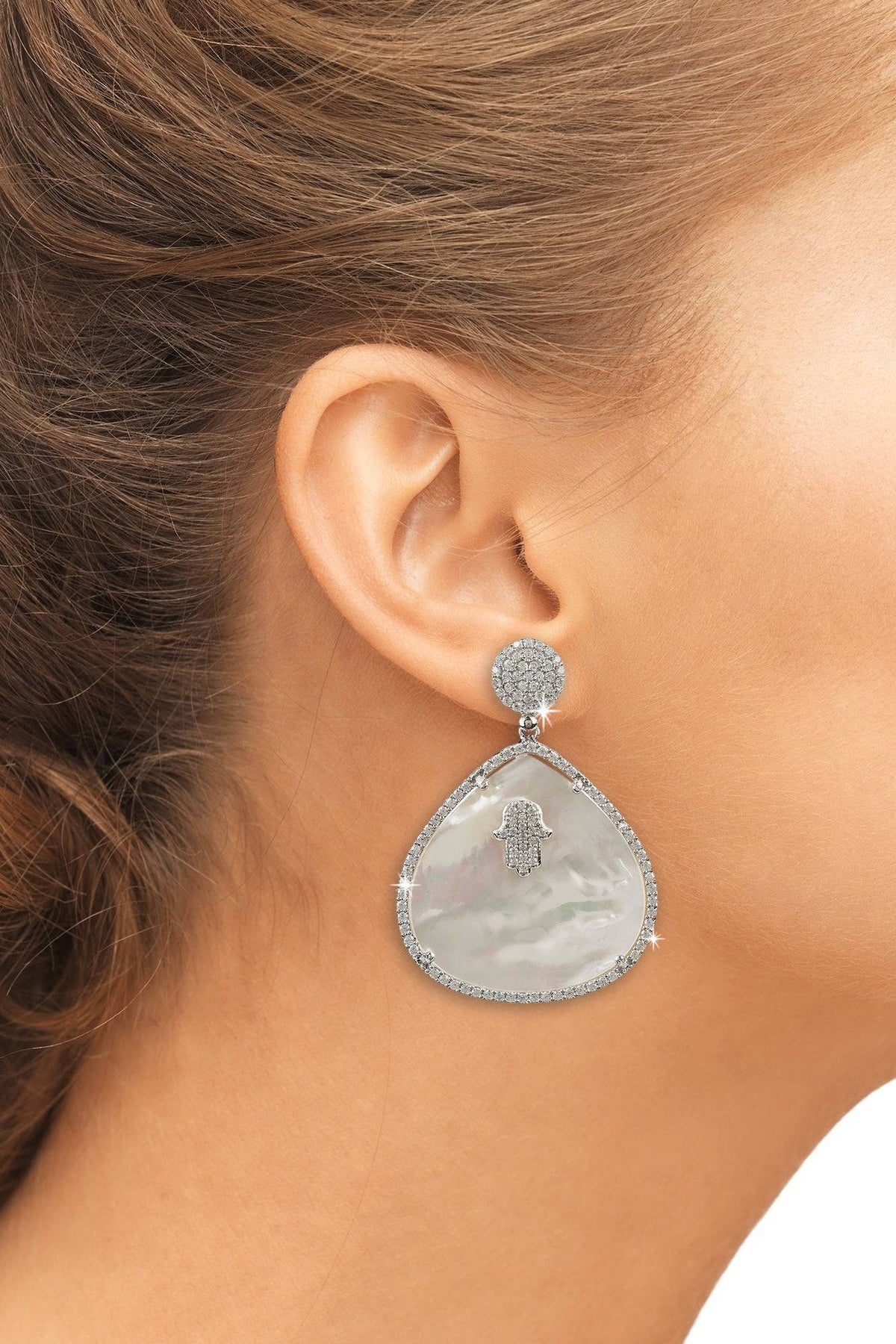 Hamsa White Mother Of Pearl Teardrop Earrings - LATELITA Earrings