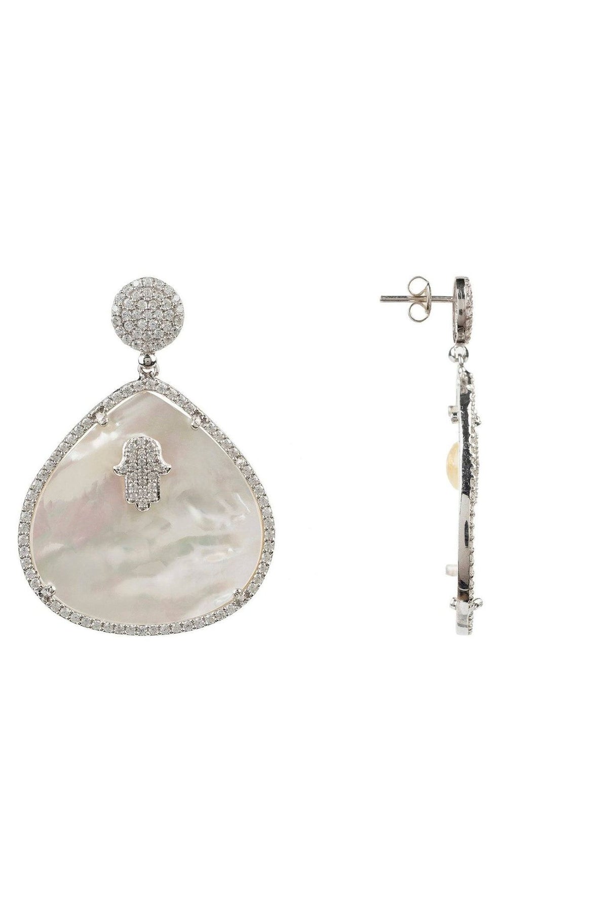 Hamsa White Mother Of Pearl Teardrop Earrings - LATELITA Earrings