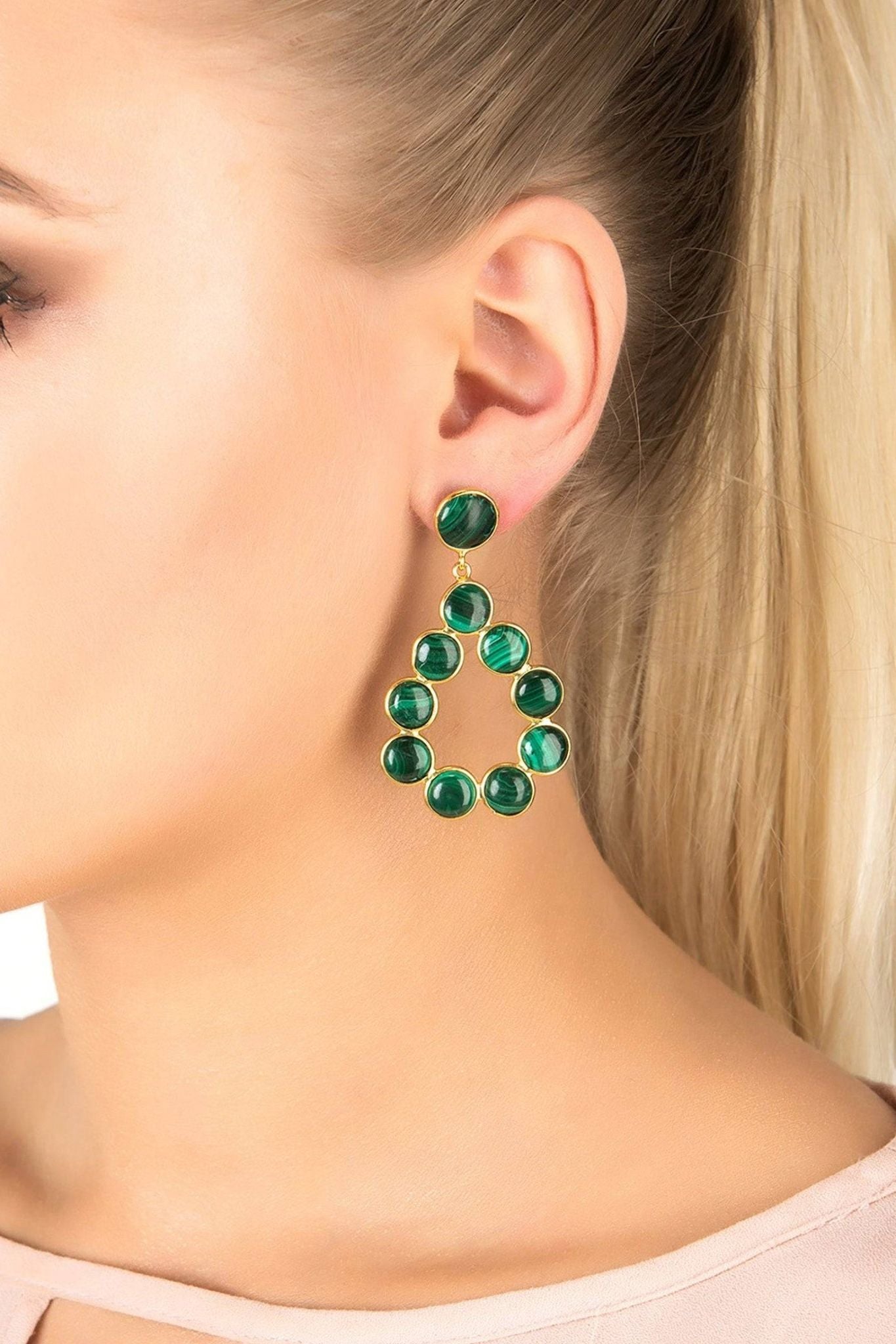 Hatun Gemstone Statement Earrings Gold Malachite - LATELITA Earrings