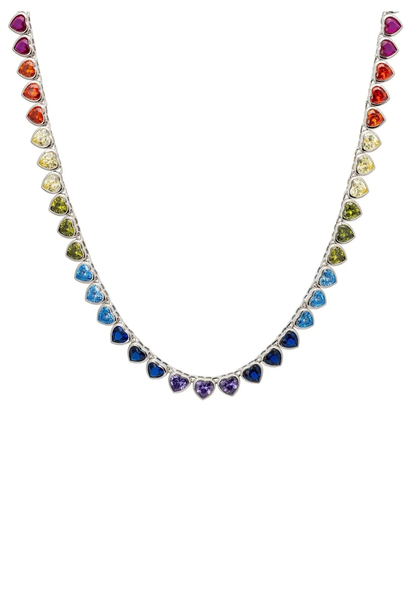 Heart Garland Rainbow Gemstone Necklace Silver - LATELITA Necklaces