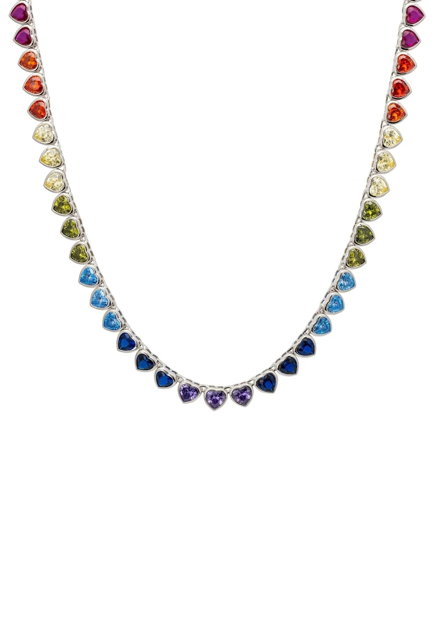 Heart Garland Rainbow Gemstone Necklace Silver - LATELITA Necklaces