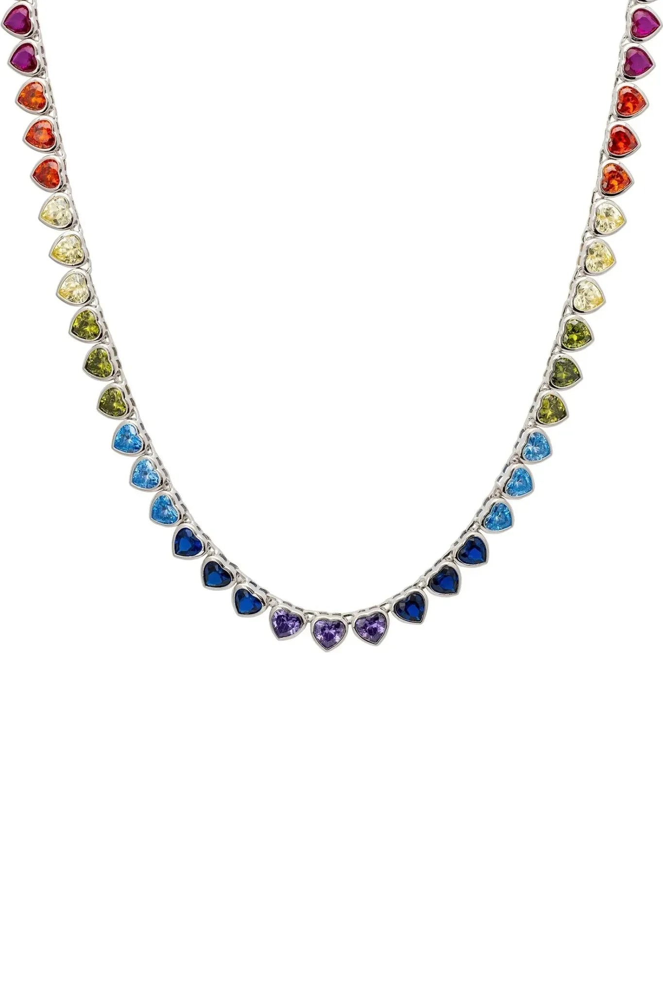 Heart Garland Rainbow Gemstone Necklace Silver - LATELITA Necklaces