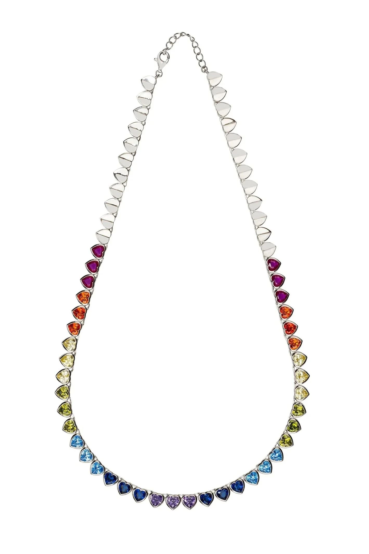 Heart Garland Rainbow Gemstone Necklace Silver - LATELITA Necklaces