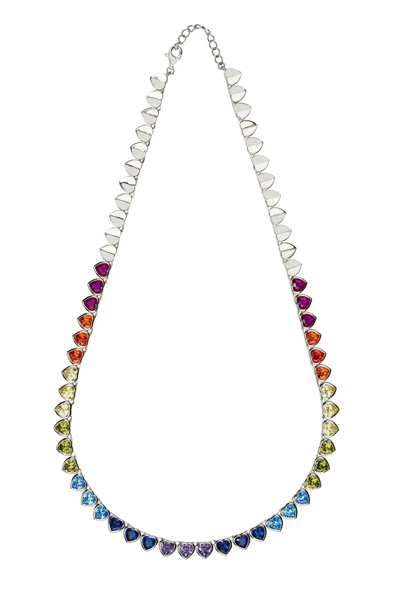 Heart Garland Rainbow Gemstone Necklace Silver - LATELITA Necklaces