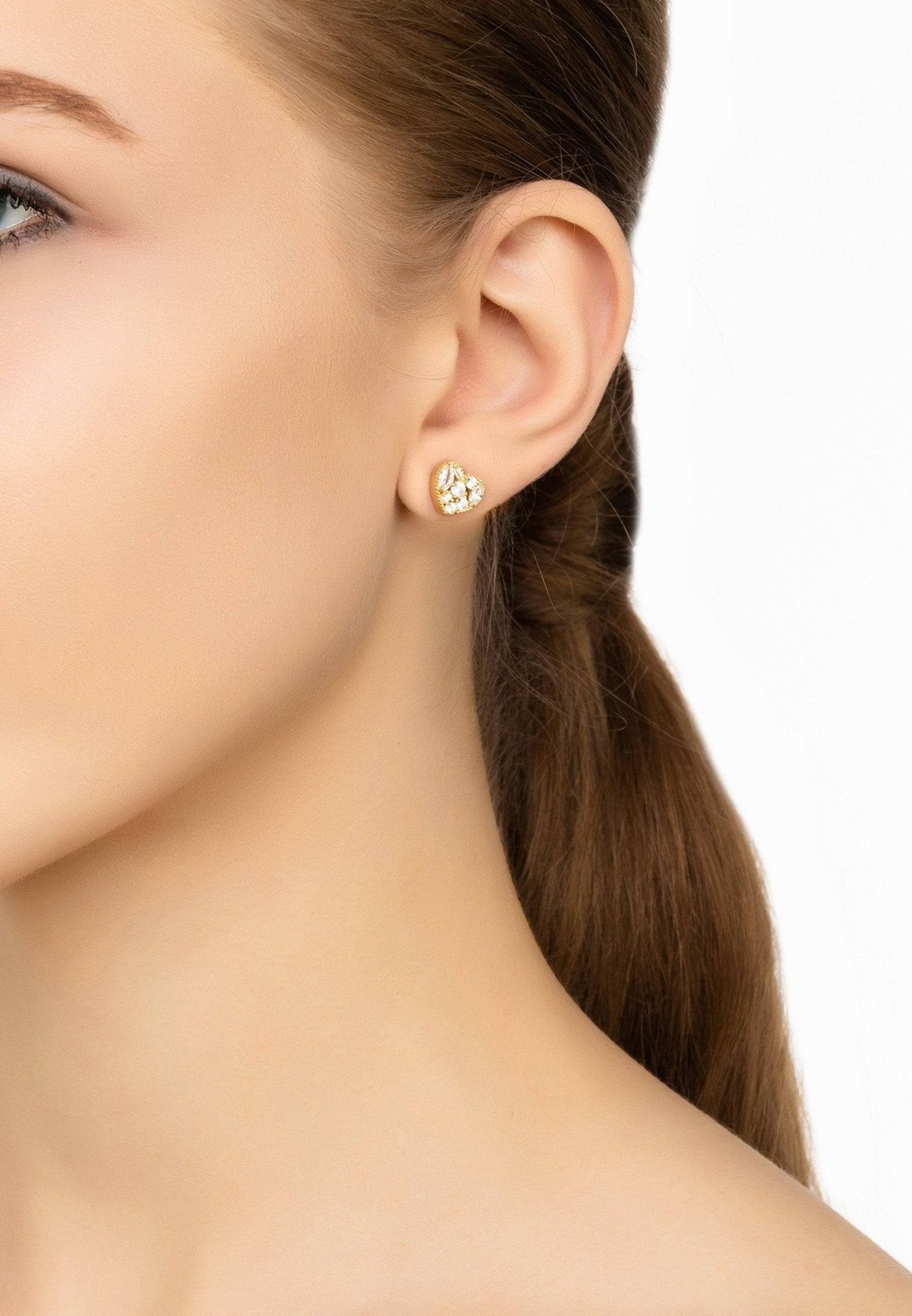 Heart Sparkling Stud Earrings Gold - LATELITA Earrings