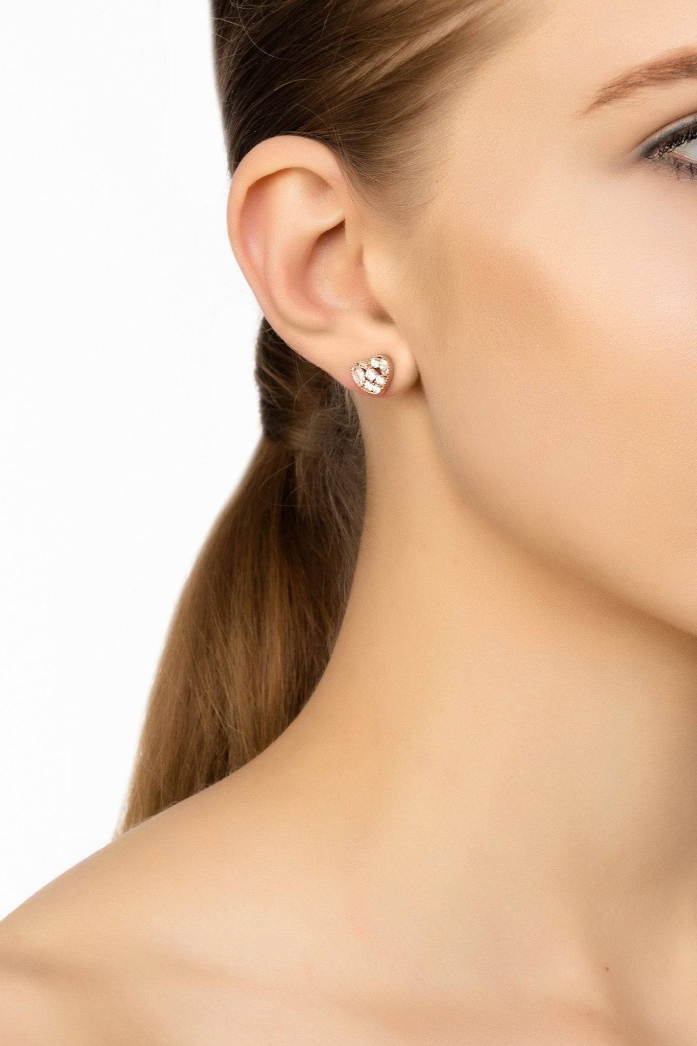 Heart Sparkling Stud Earrings Rosegold - LATELITA Earrings