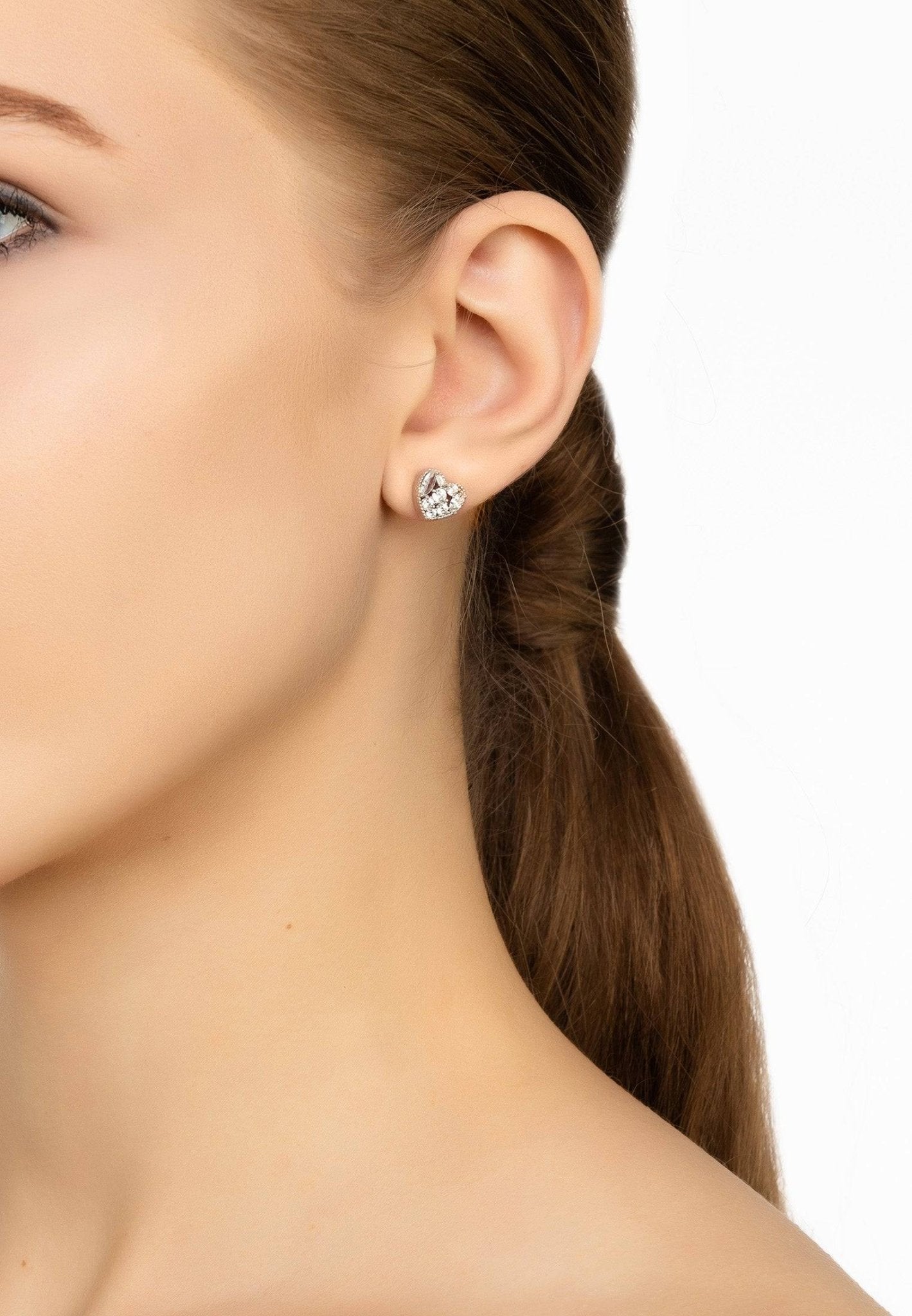 Heart Sparkling Stud Earrings Silver - LATELITA Earrings