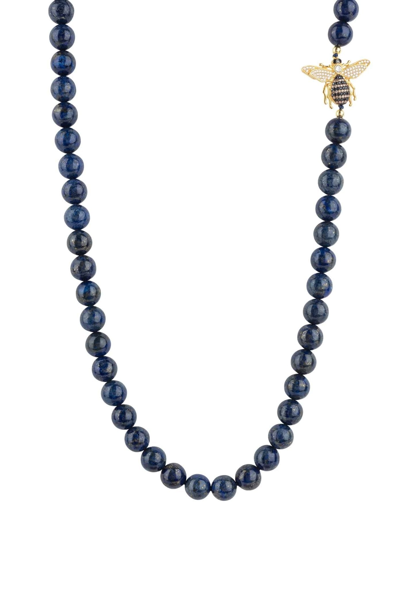 Honey Bee Lapis Lazuli Gemstone Long Necklace Gold - LATELITA Necklaces
