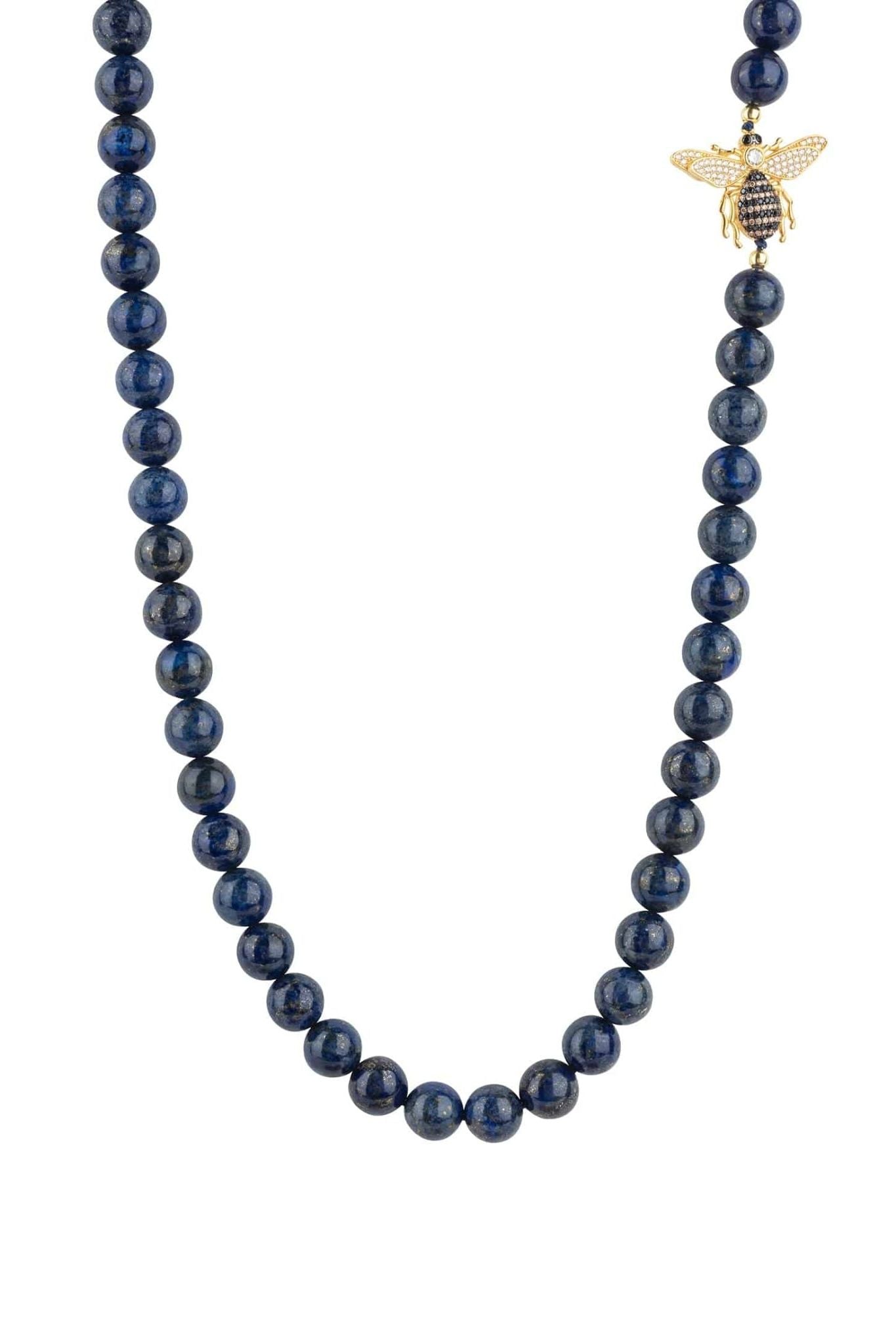 Honey Bee Lapis Lazuli Gemstone Long Necklace Gold - LATELITA Necklaces
