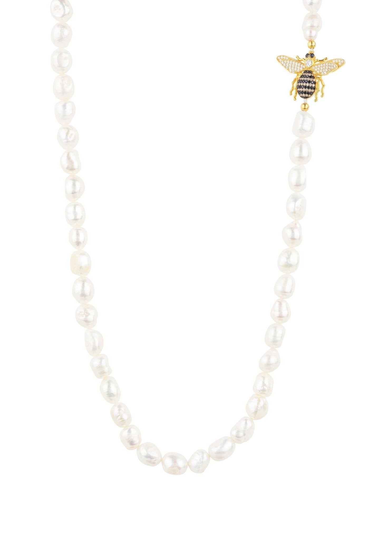 Honey Bee Pearl Gemstone Long Necklace Gold - LATELITA Necklaces