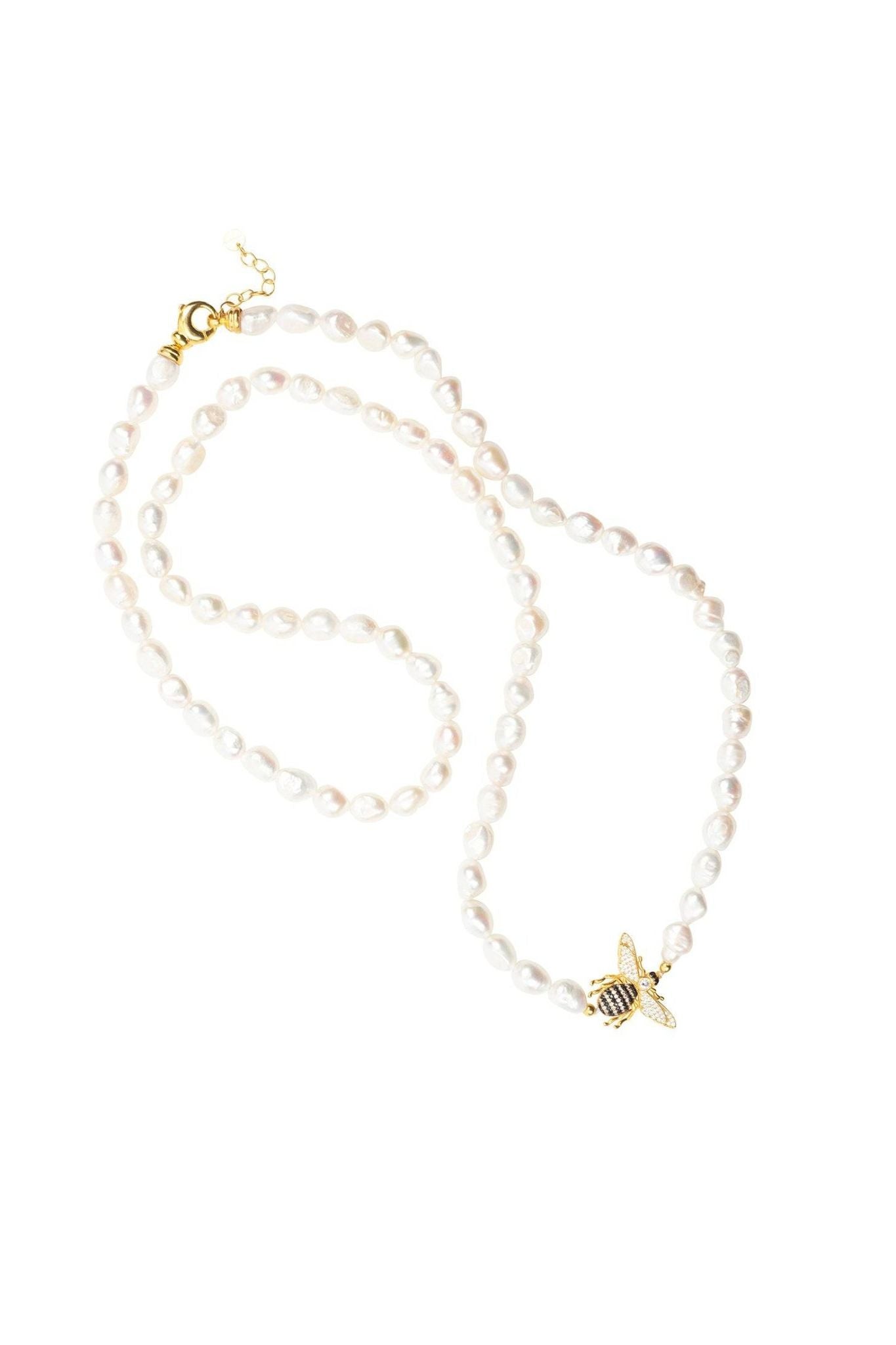 Honey Bee Pearl Gemstone Long Necklace Gold - LATELITA Necklaces