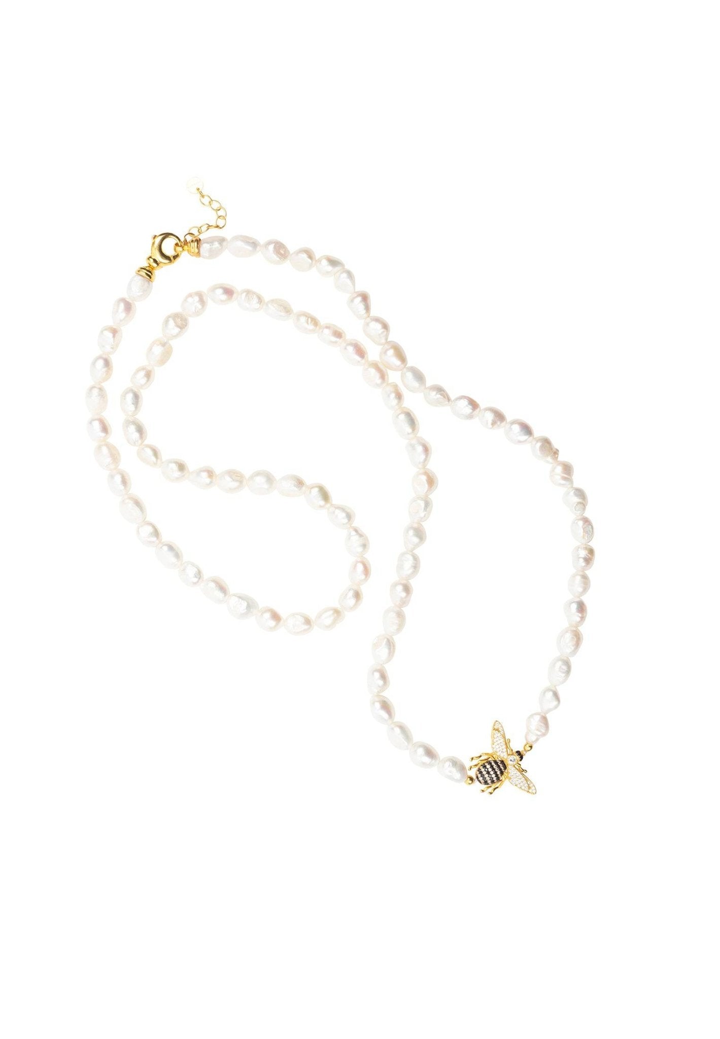 Honey Bee Pearl Gemstone Long Necklace Gold - LATELITA Necklaces